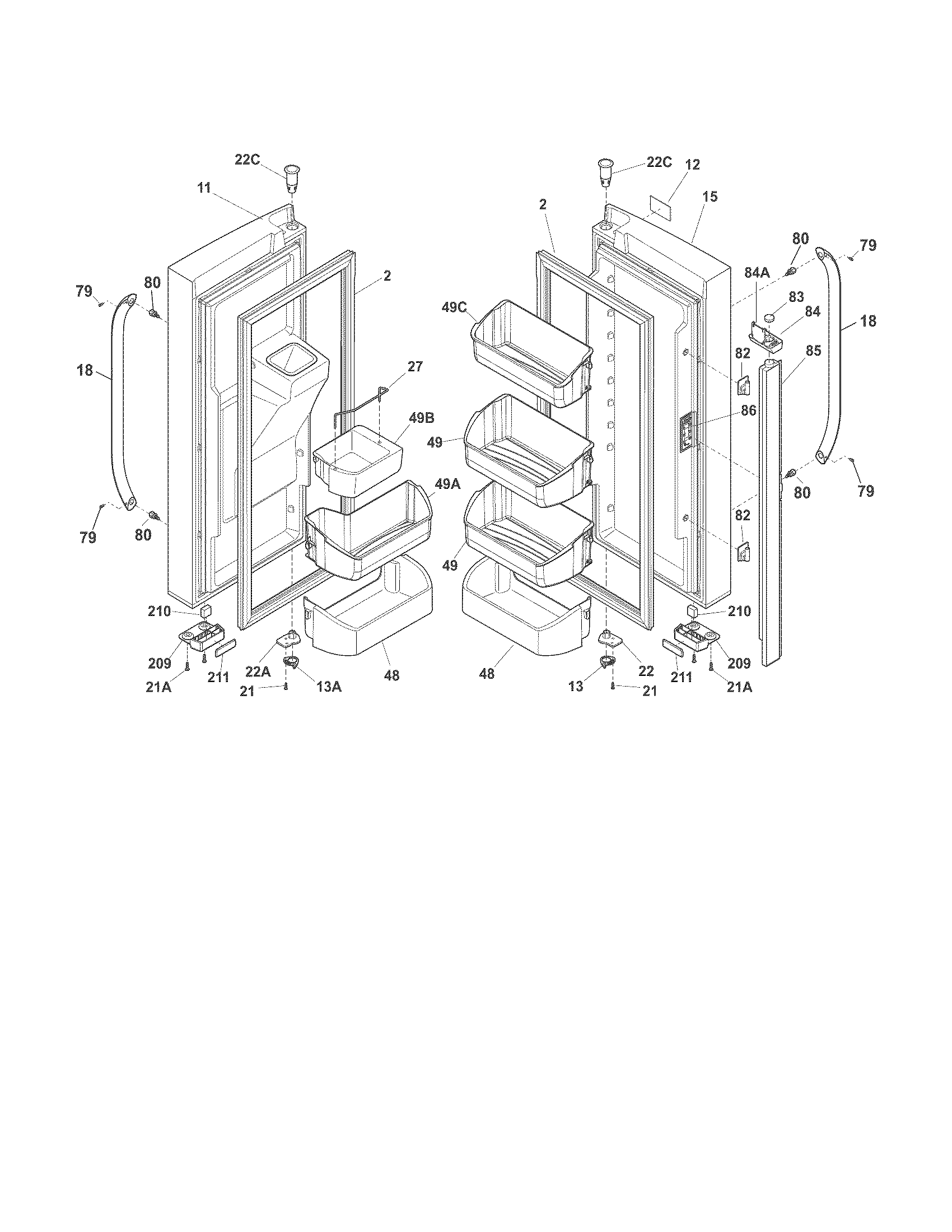 Frigidaire FFHB2740PE0 fresh food doors diagram