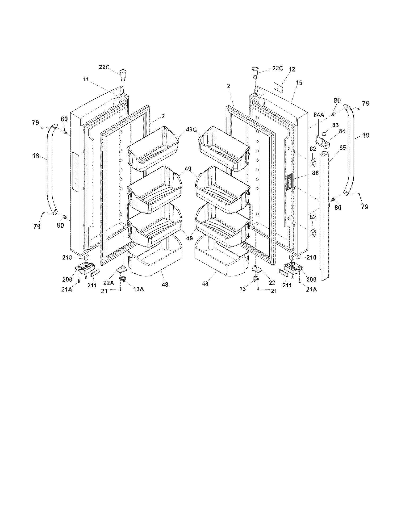 Frigidaire LFHN2741PP0 fresh food doors diagram