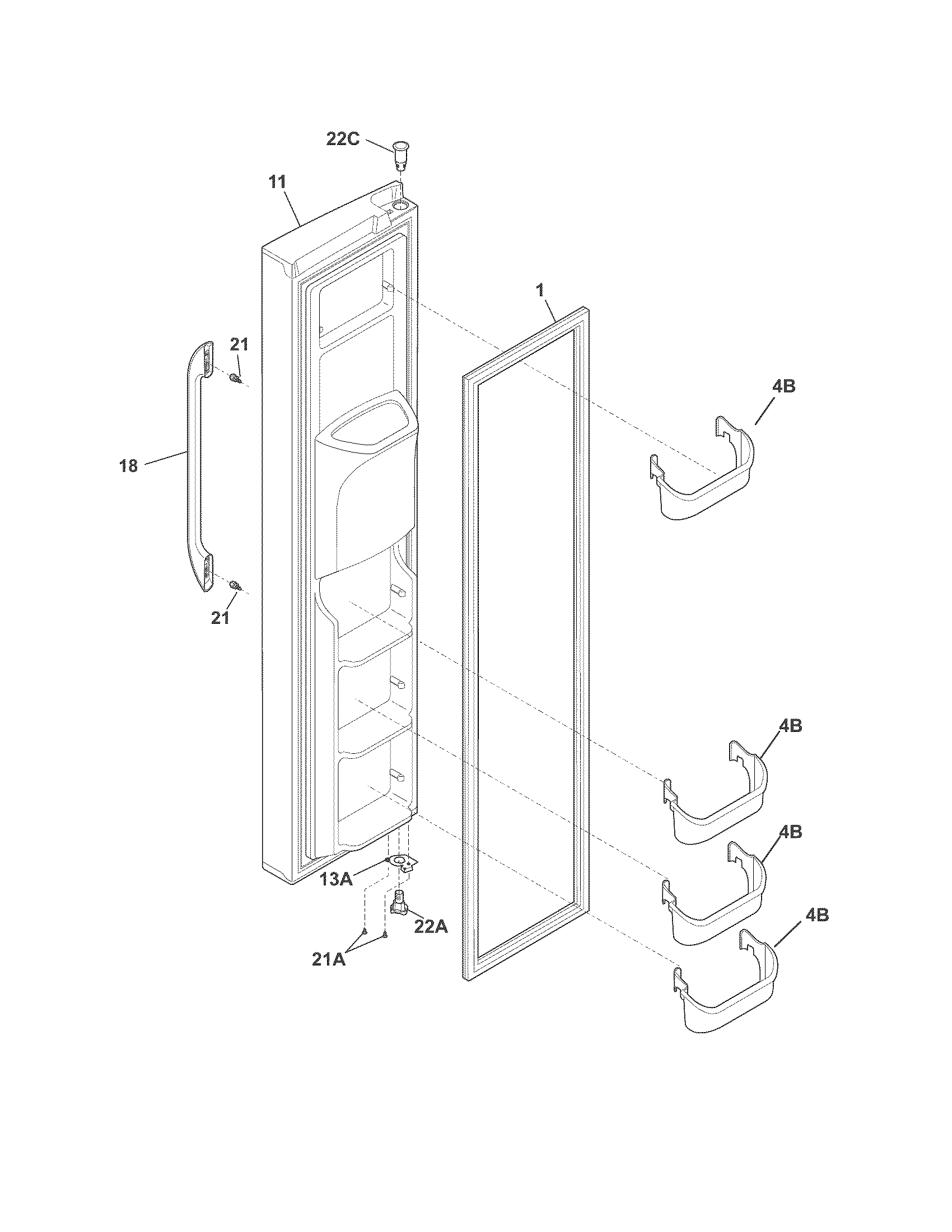 White-Westinghouse WWSC2323NE1 freezer door diagram