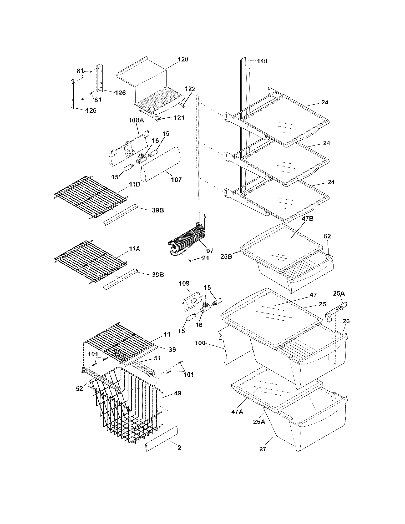 White-Westinghouse WWSC2323NE1 shelves diagram