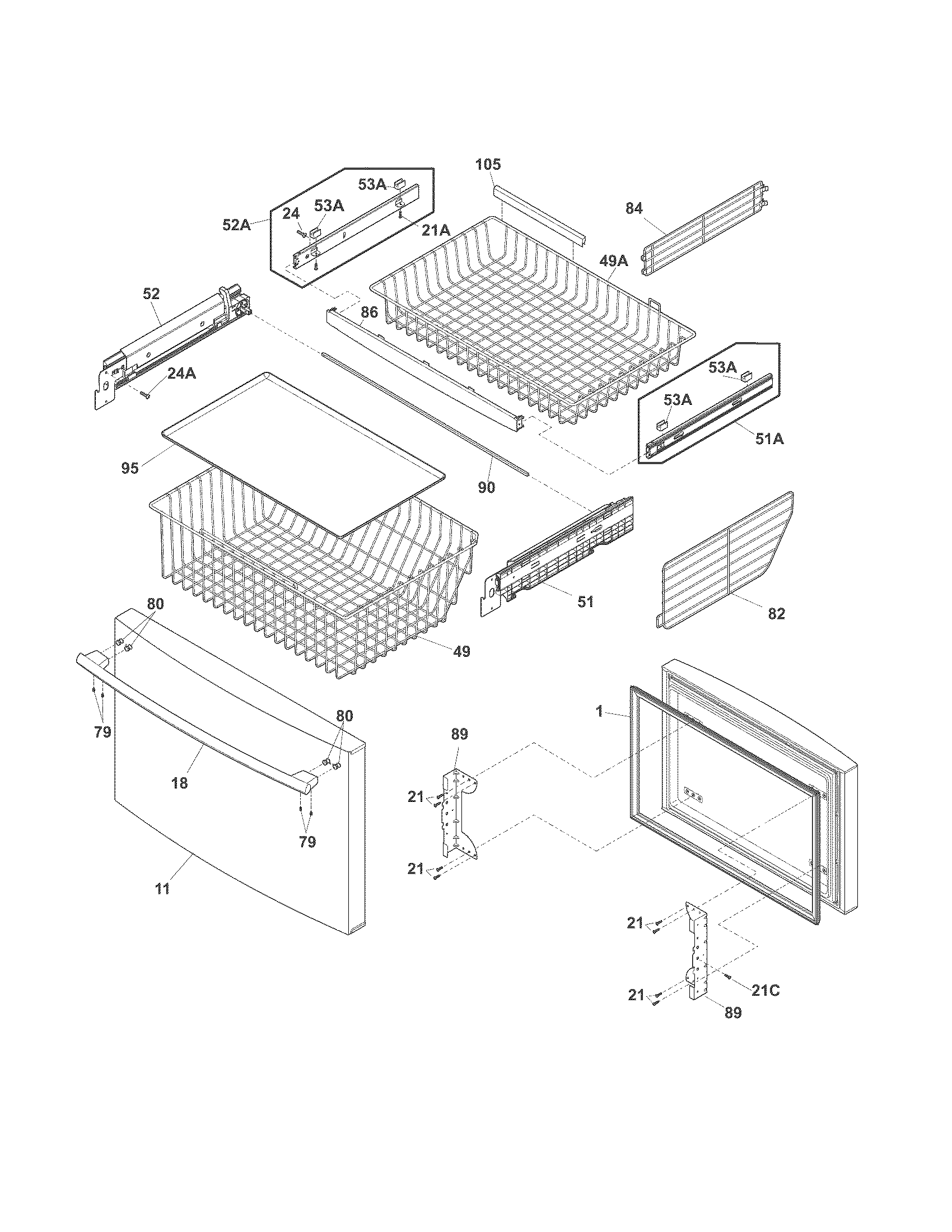 Frigidaire FPHB2899LFC freezer drawer, baskets diagram