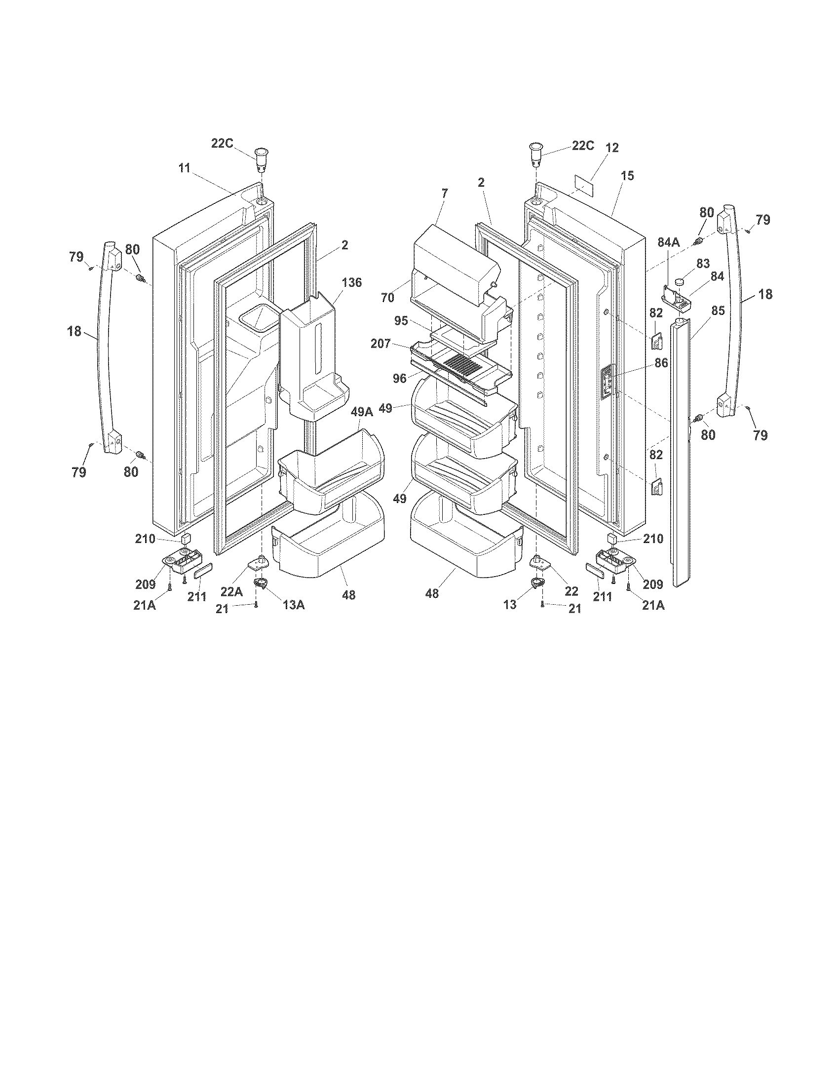 Frigidaire FPHB2899LFC fresh food doors diagram