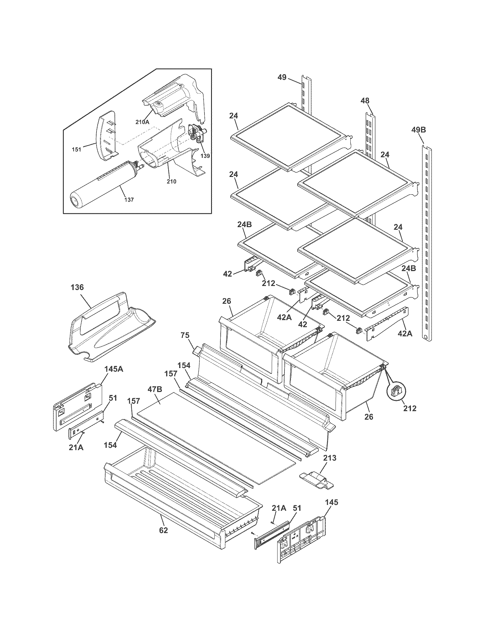 Frigidaire FPHG2399MF7 shelves diagram