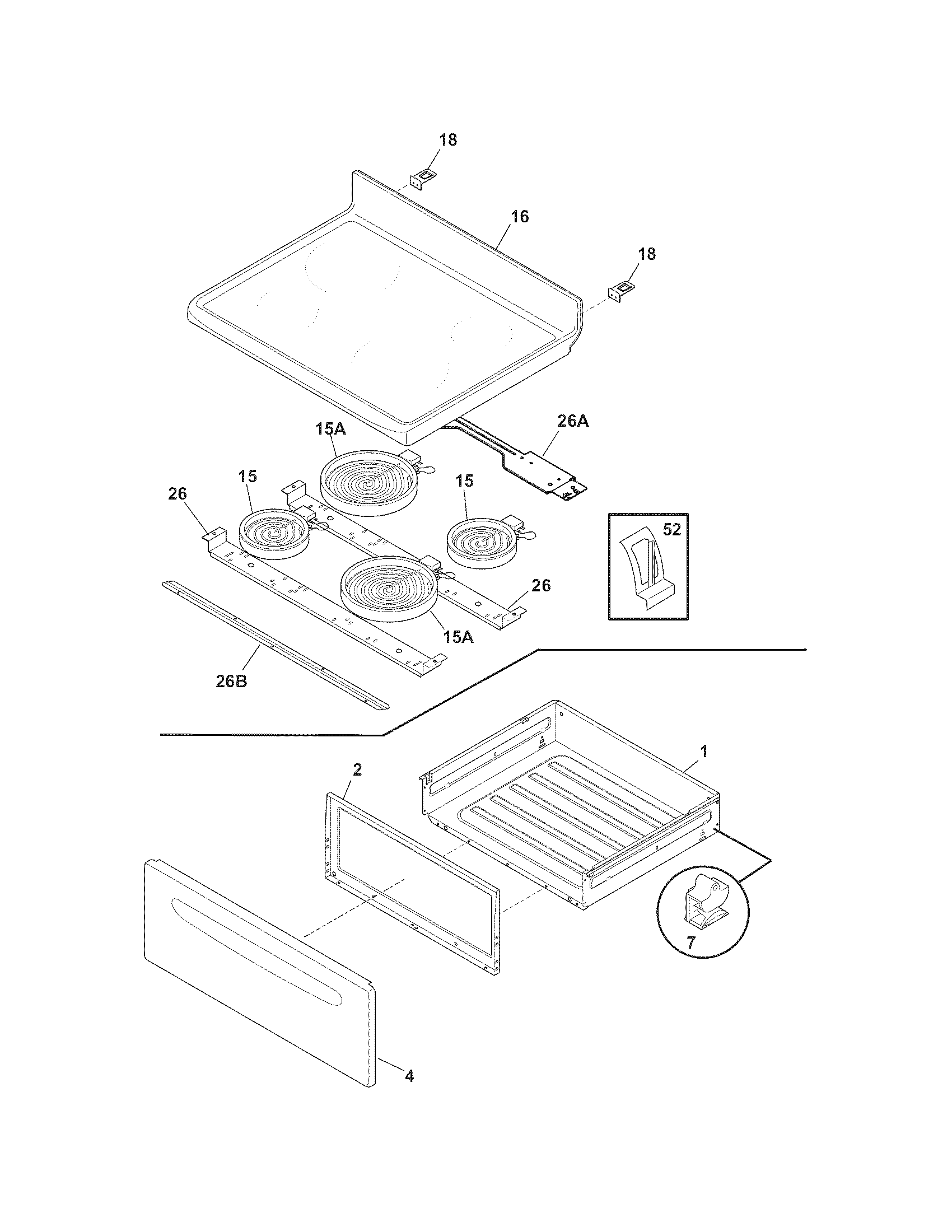 Frigidaire LFEF3017LWD top/drawer diagram
