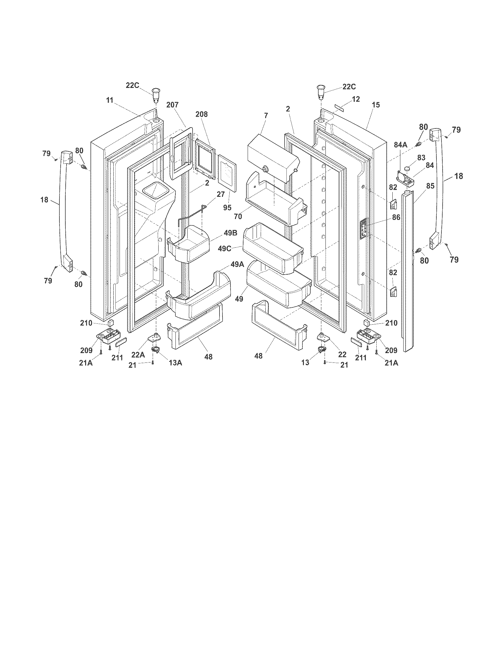 Electrolux E23BC78IPSD fresh food doors diagram