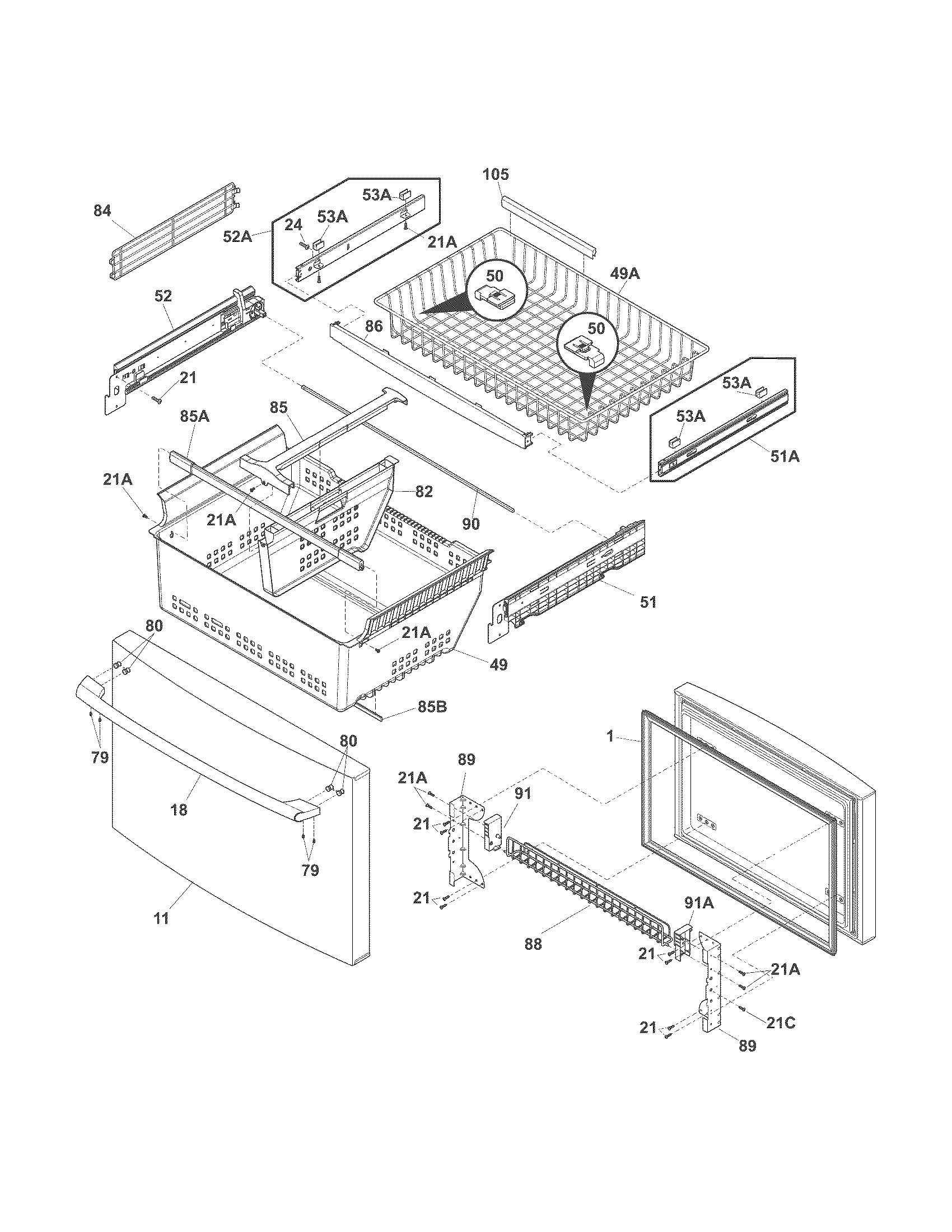 Electrolux EI28BS65KS6 freezer drawer, baskets diagram