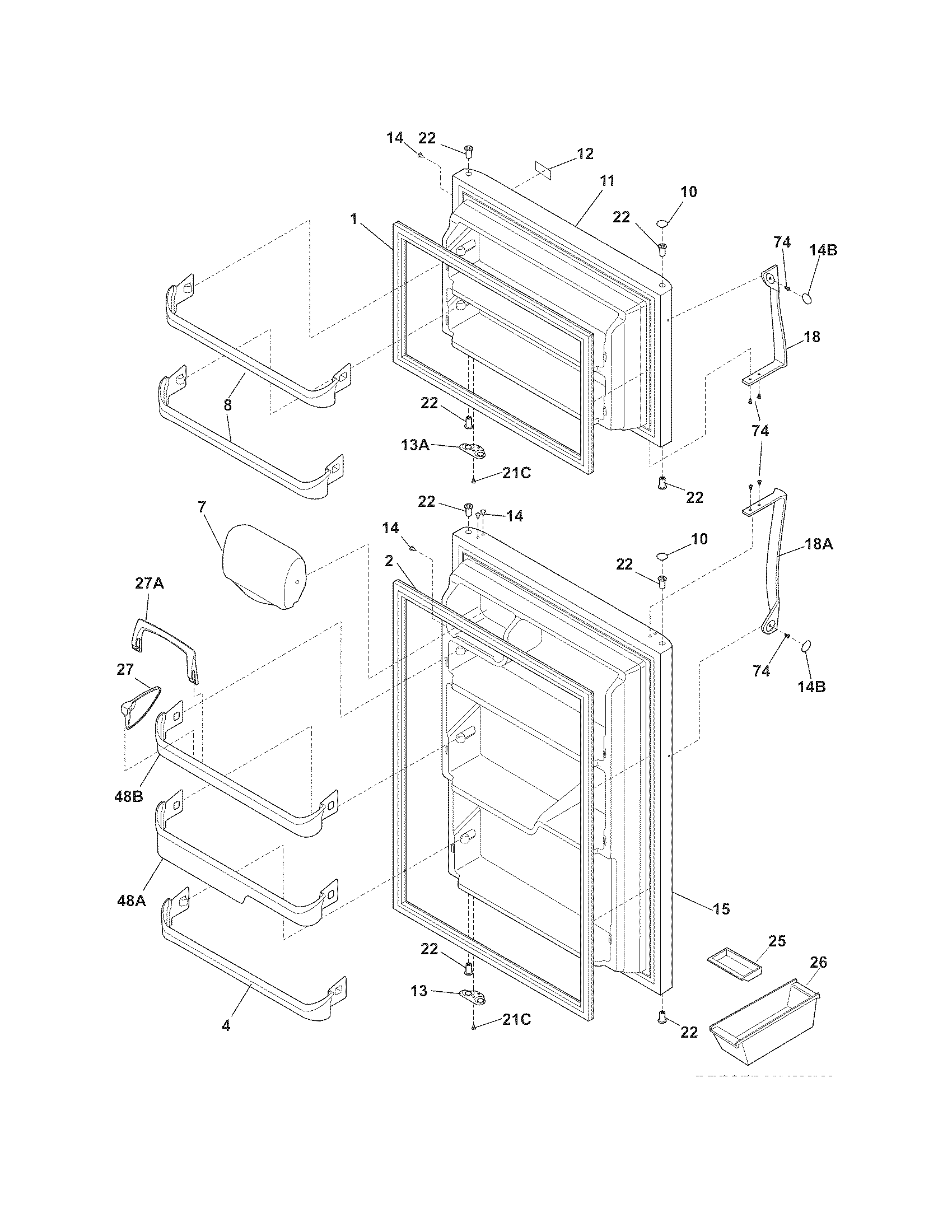 Universal/Multiflex (Frigidaire) MRTD23V6MM1 doors diagram