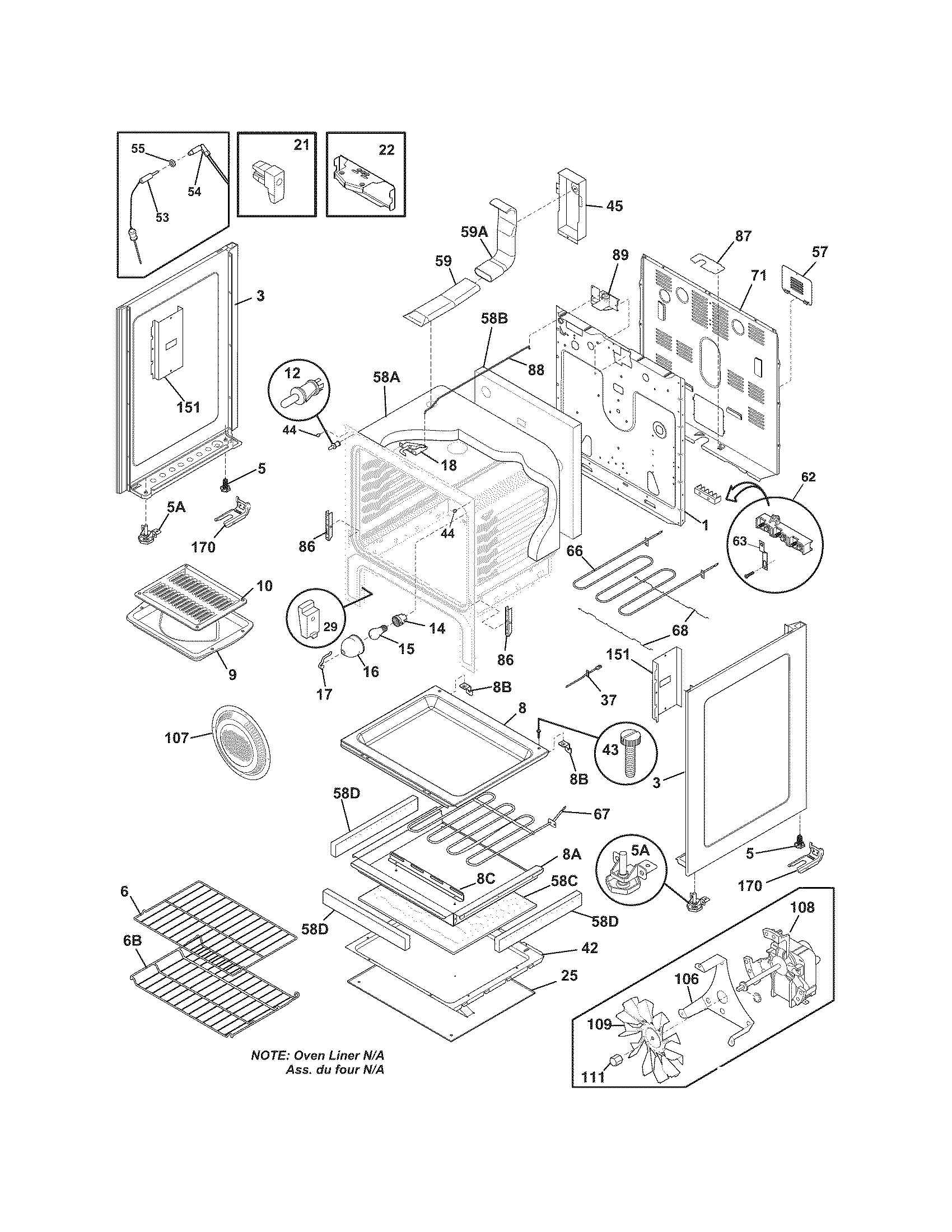 Frigidaire FGEF3032MWD body diagram