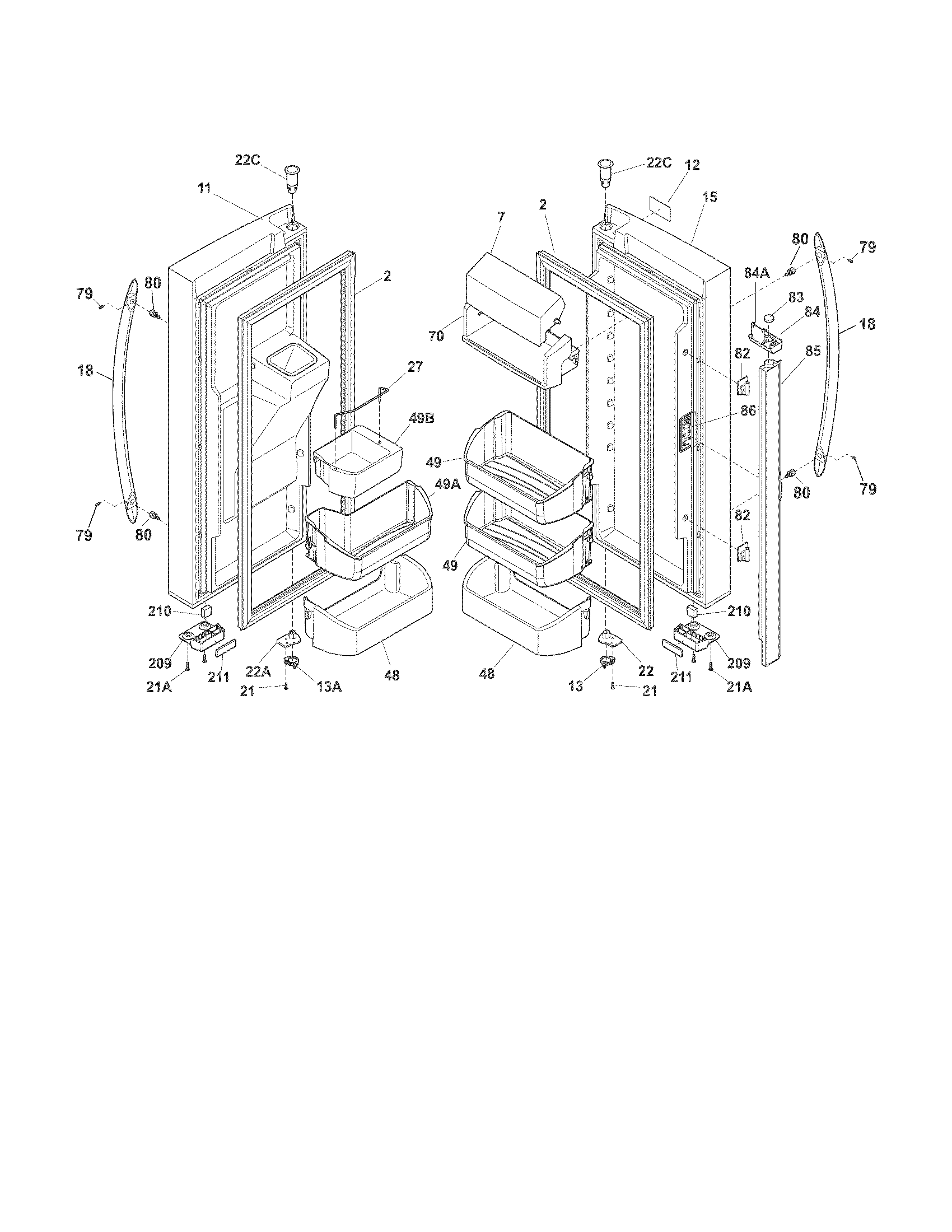 Crosley CFD28WIWB fresh food doors diagram