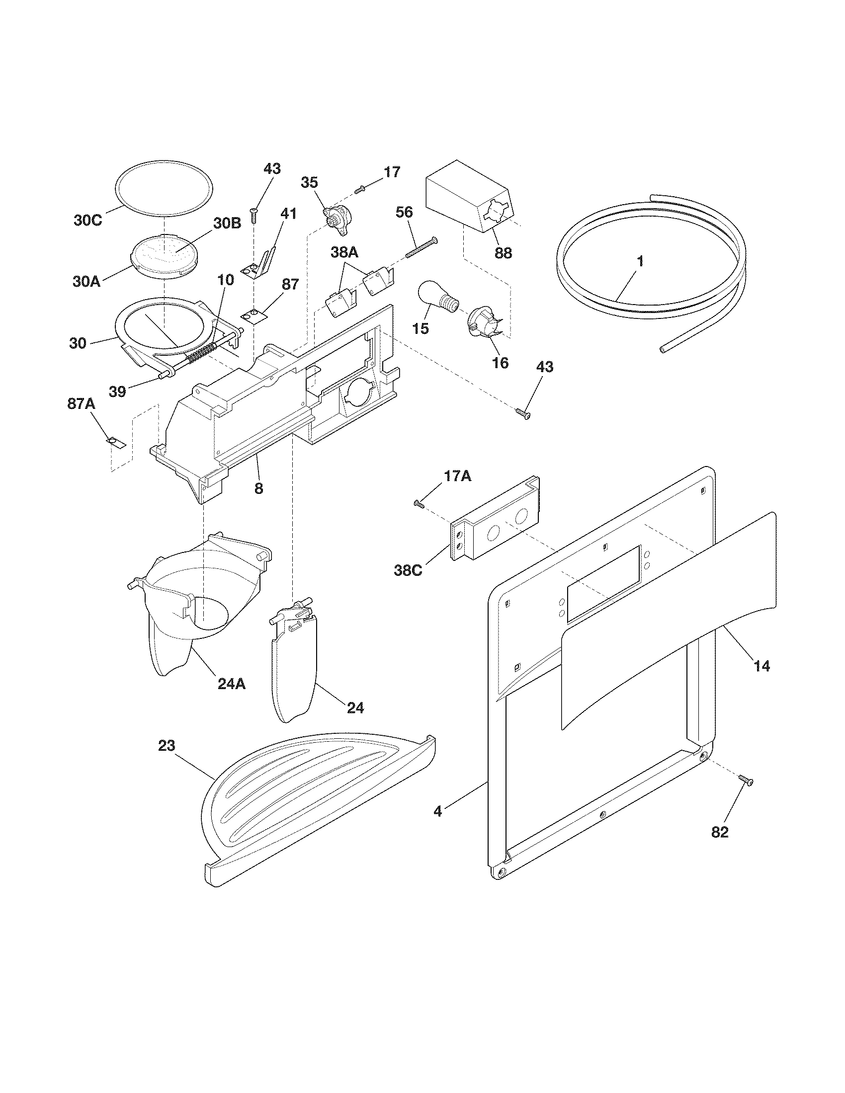 Frigidaire FFHS2311LB9 ice & water dispenser diagram