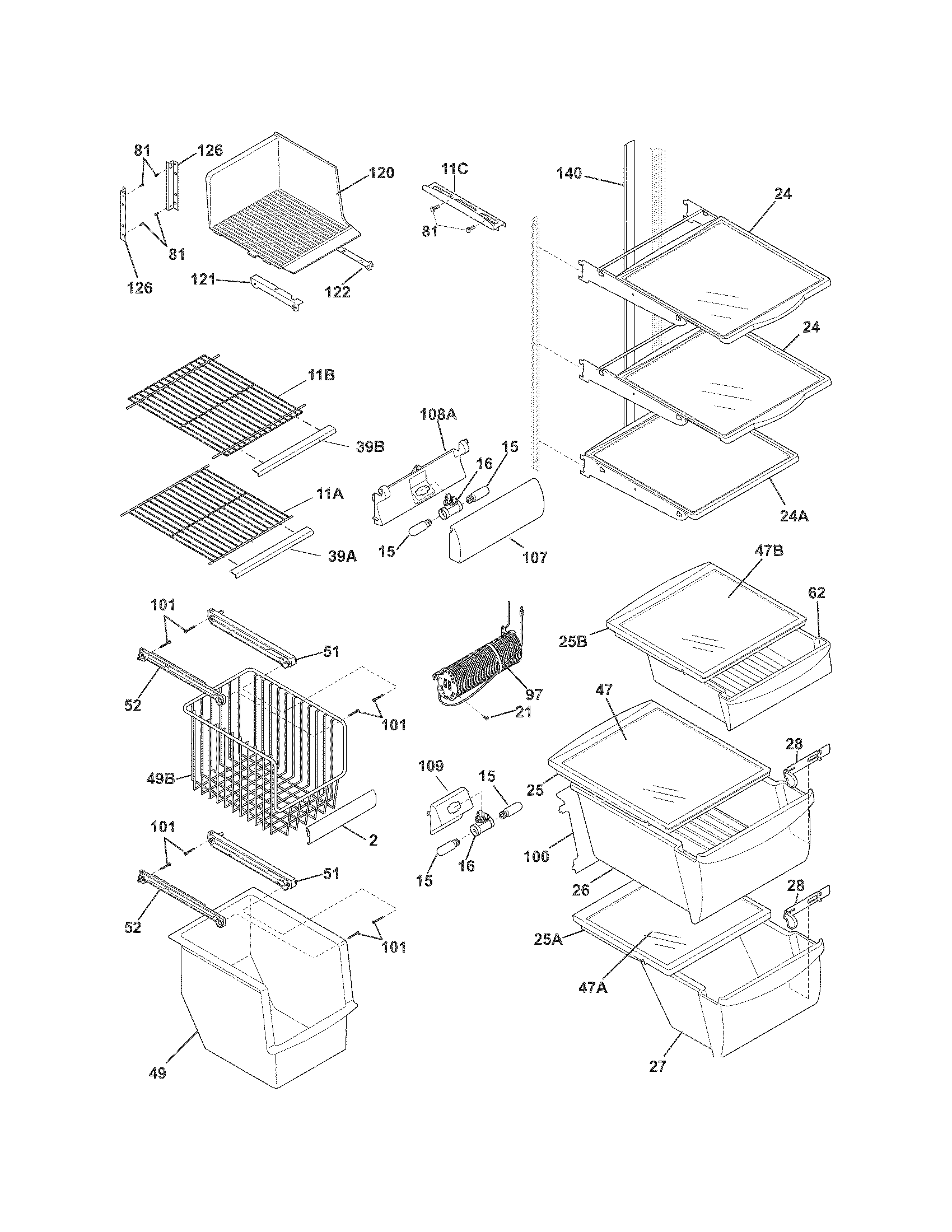 Frigidaire FGHS2631PE0 shelves diagram