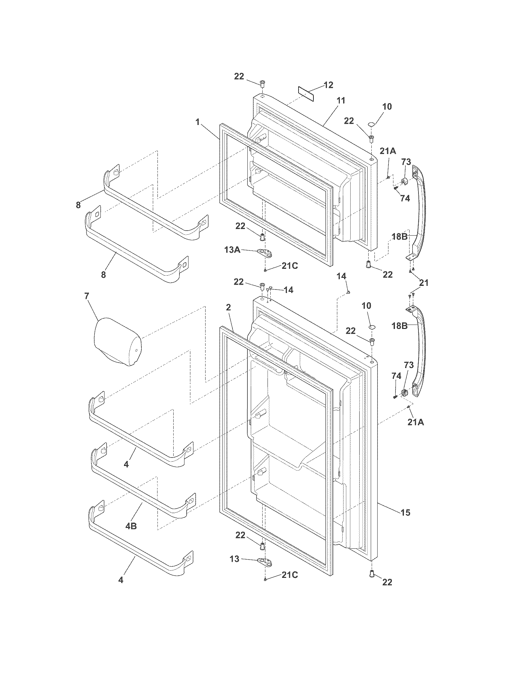Frigidaire FFTR18D2PB2 doors diagram
