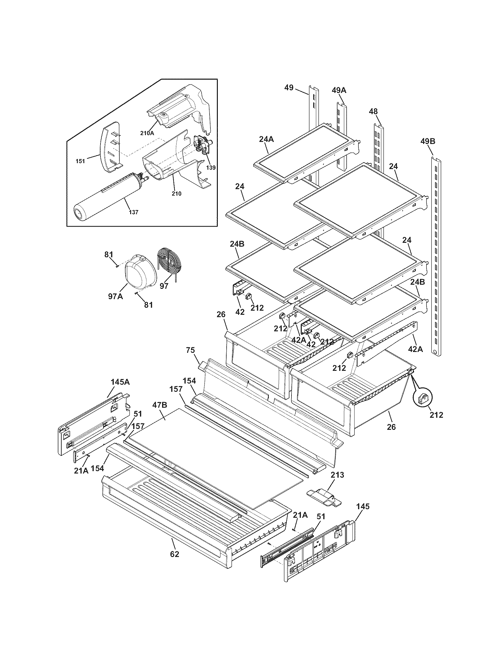 Kenmore 25370319212 shelves diagram