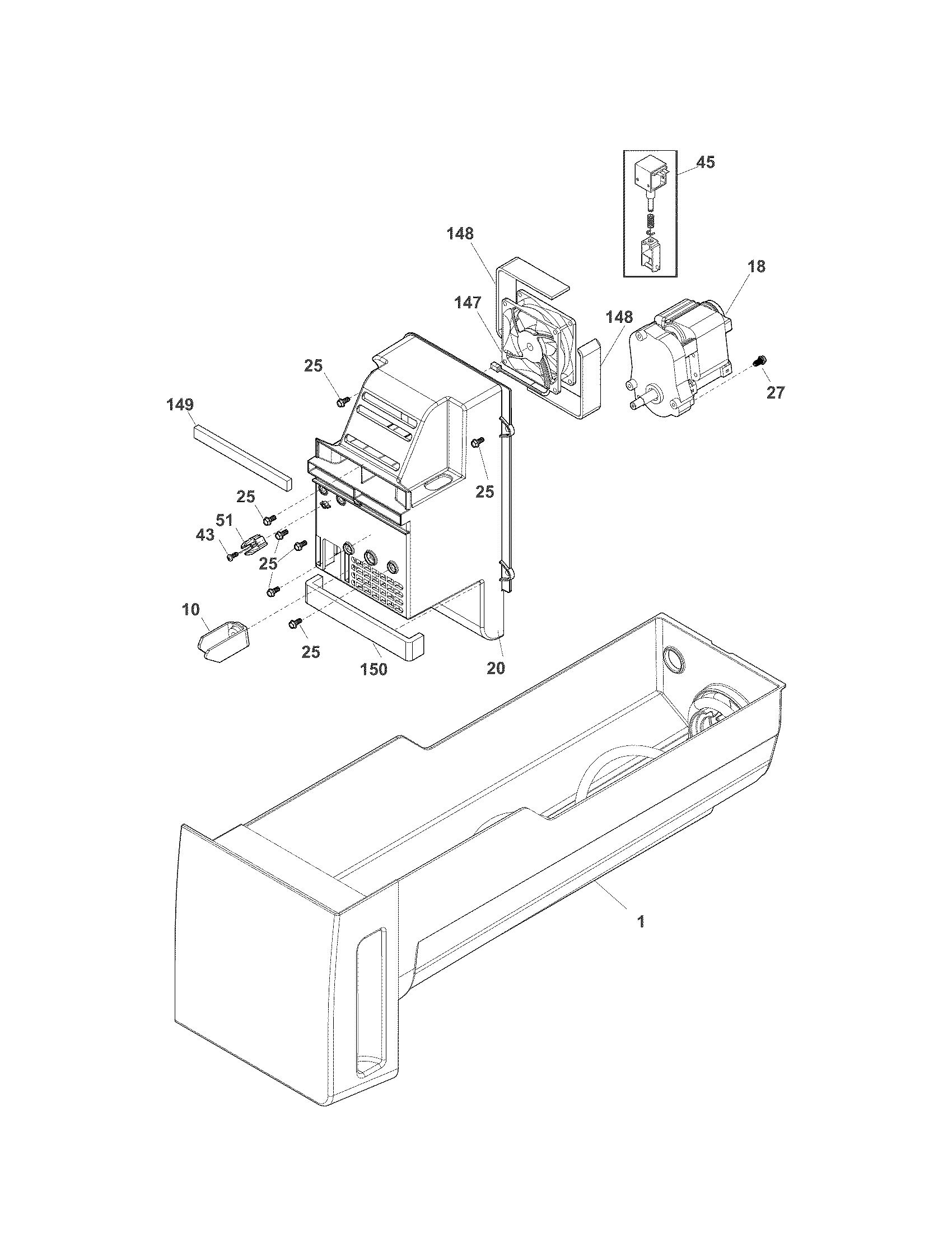 Kenmore 25370319212 ice container diagram