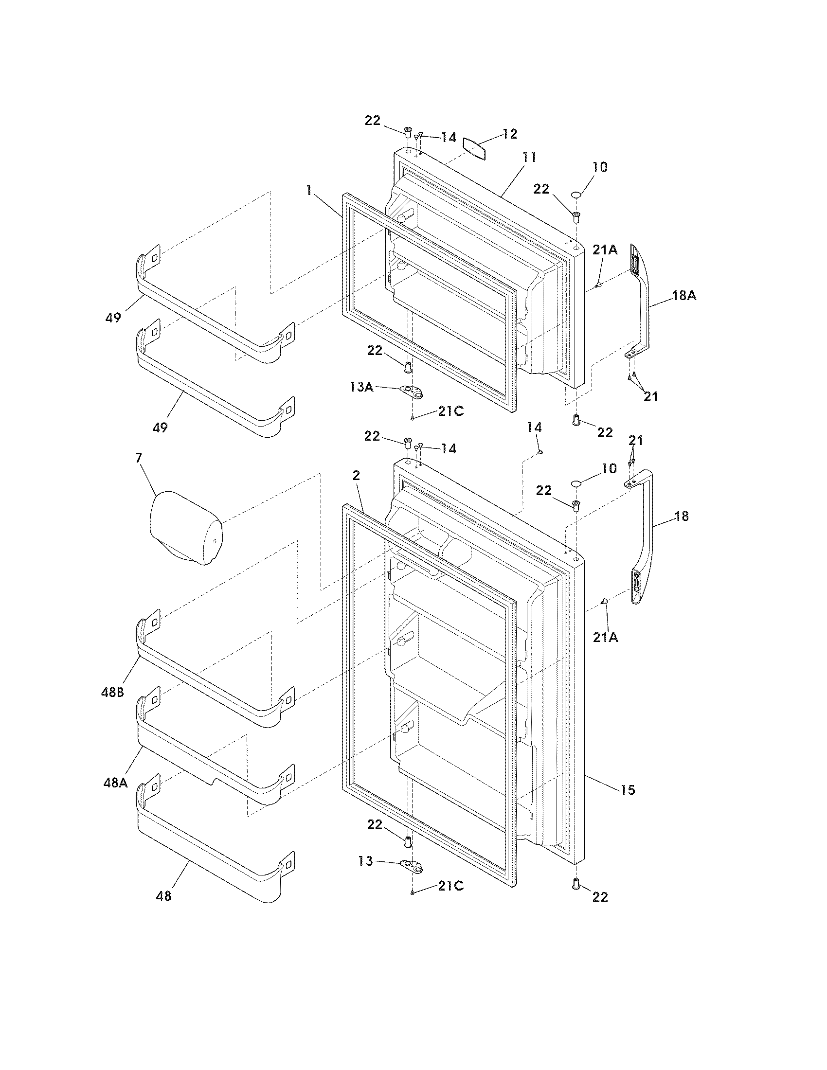 Frigidaire FFTR2126LBF doors diagram