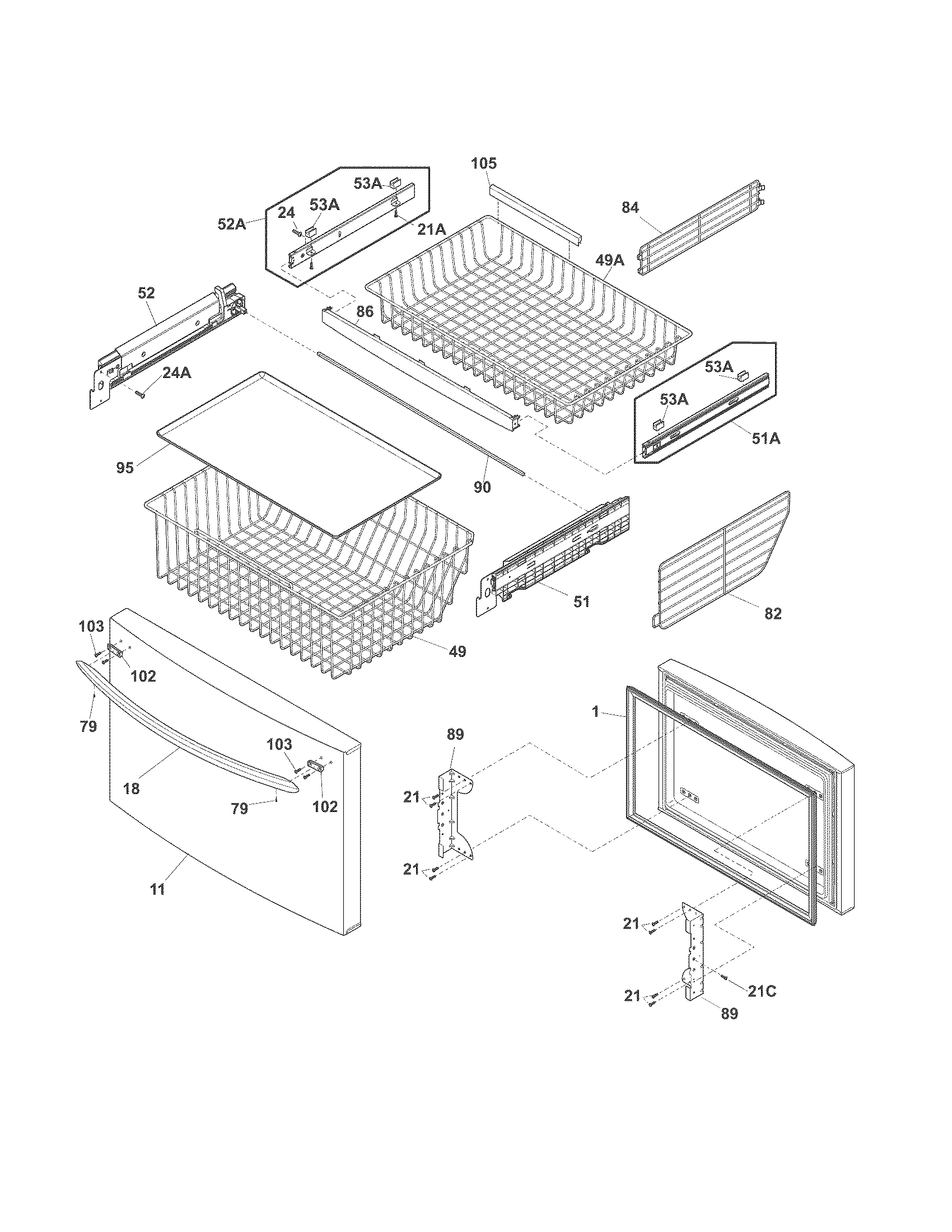 Frigidaire FGHN2844LFA freezer drawer, baskets diagram