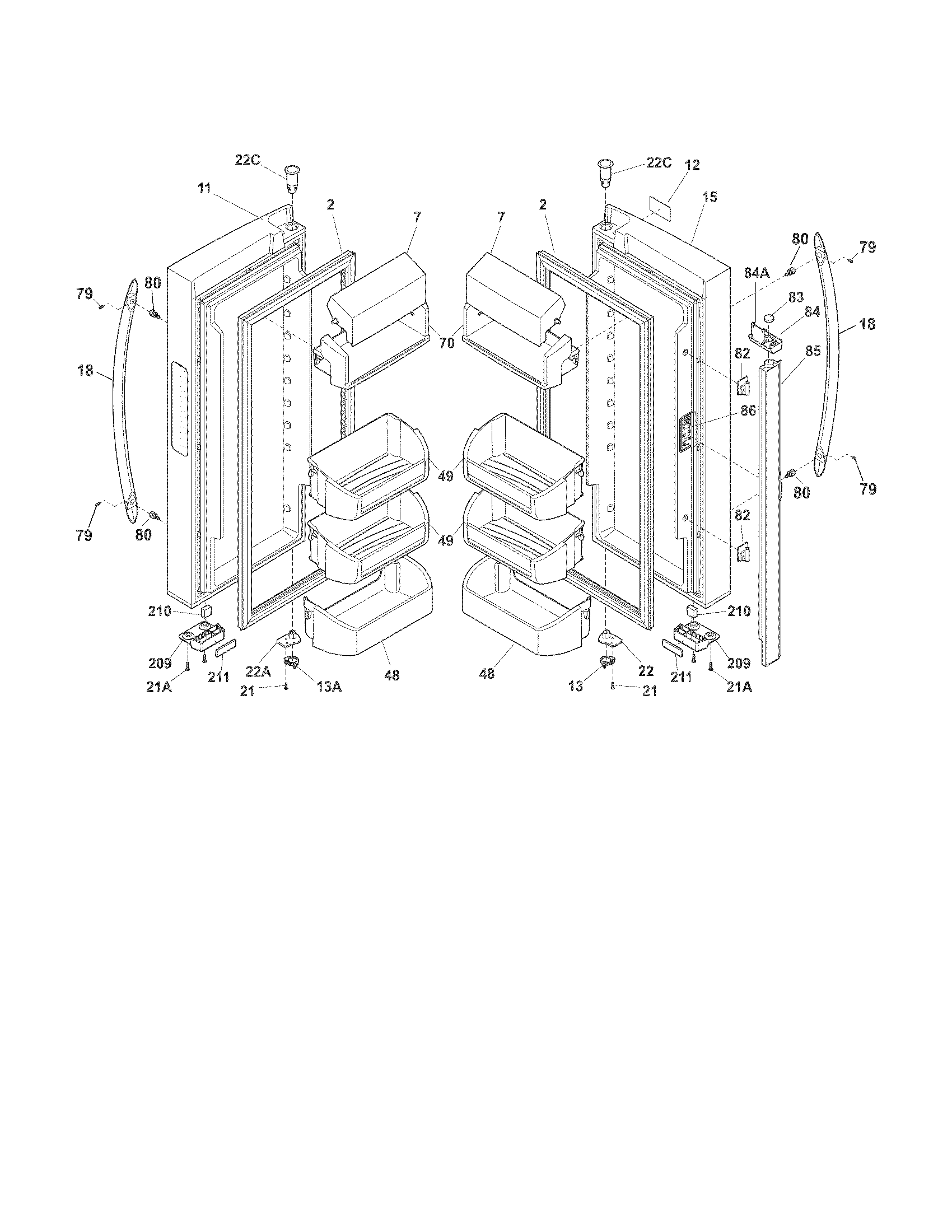 Frigidaire FGHN2844LFA fresh food doors diagram