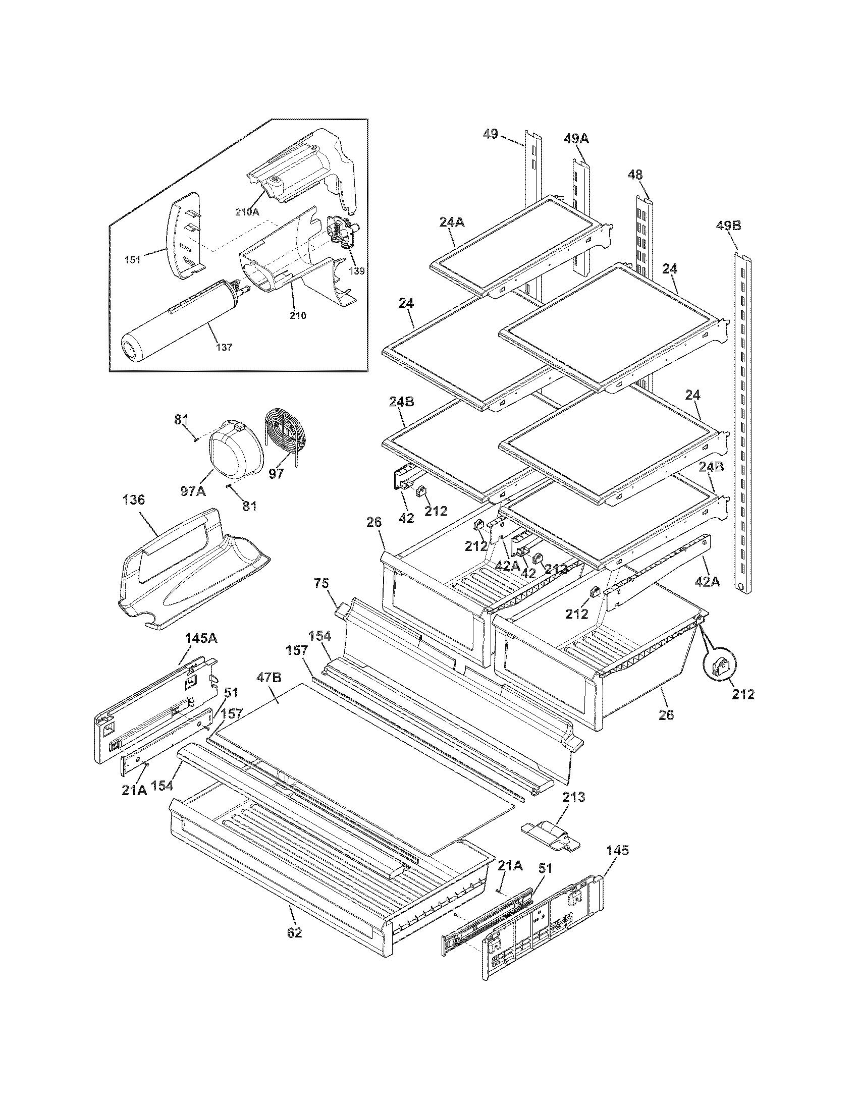 Frigidaire FPHB2899LFD shelves diagram