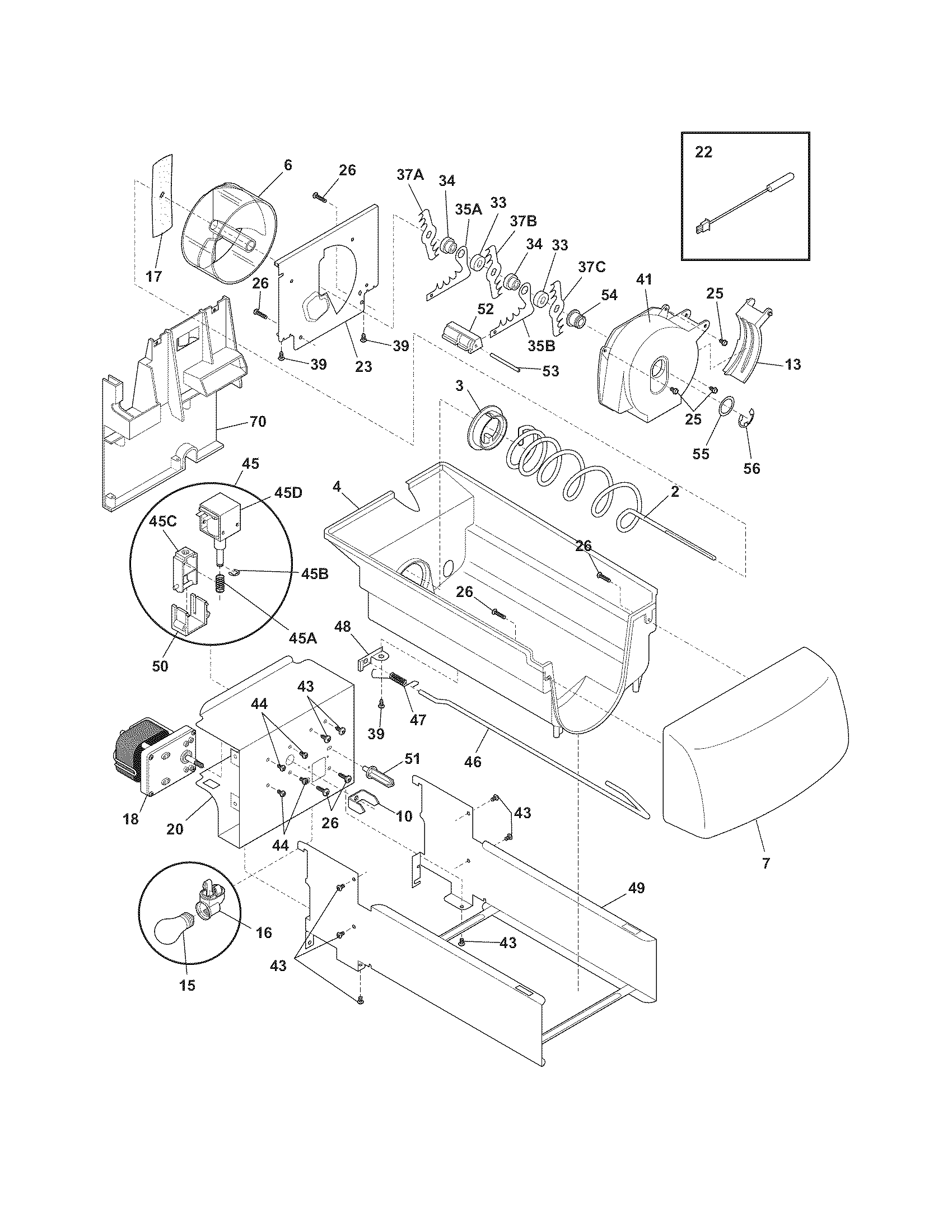 Frigidaire FFSC2323LP8 ice container diagram