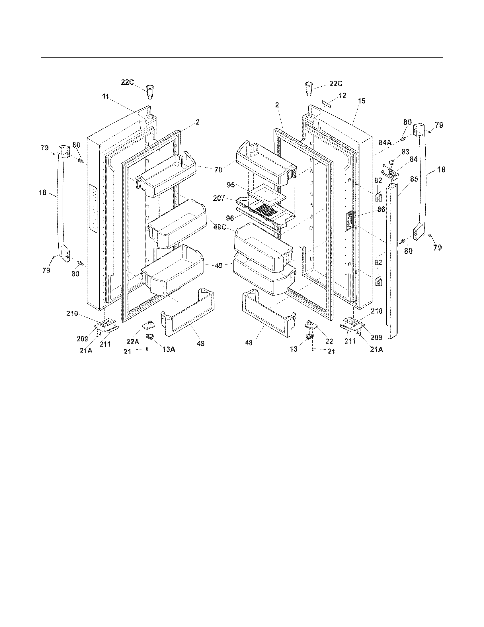 Electrolux EI23BC60KS1 fresh food doors diagram