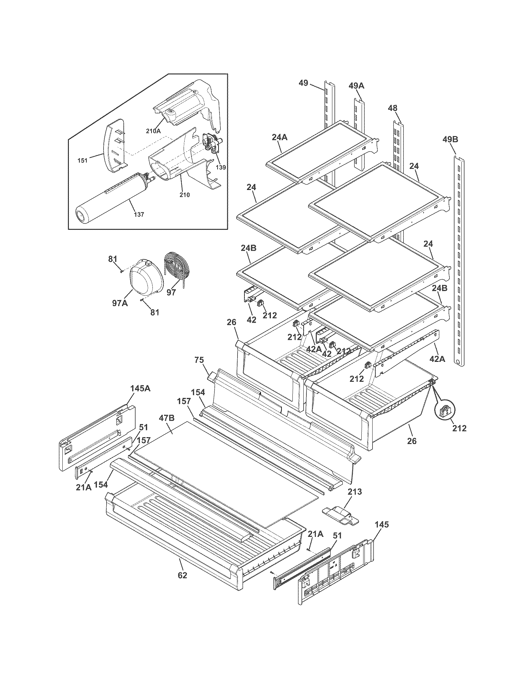 Frigidaire LFHB2741PF1 shelves diagram