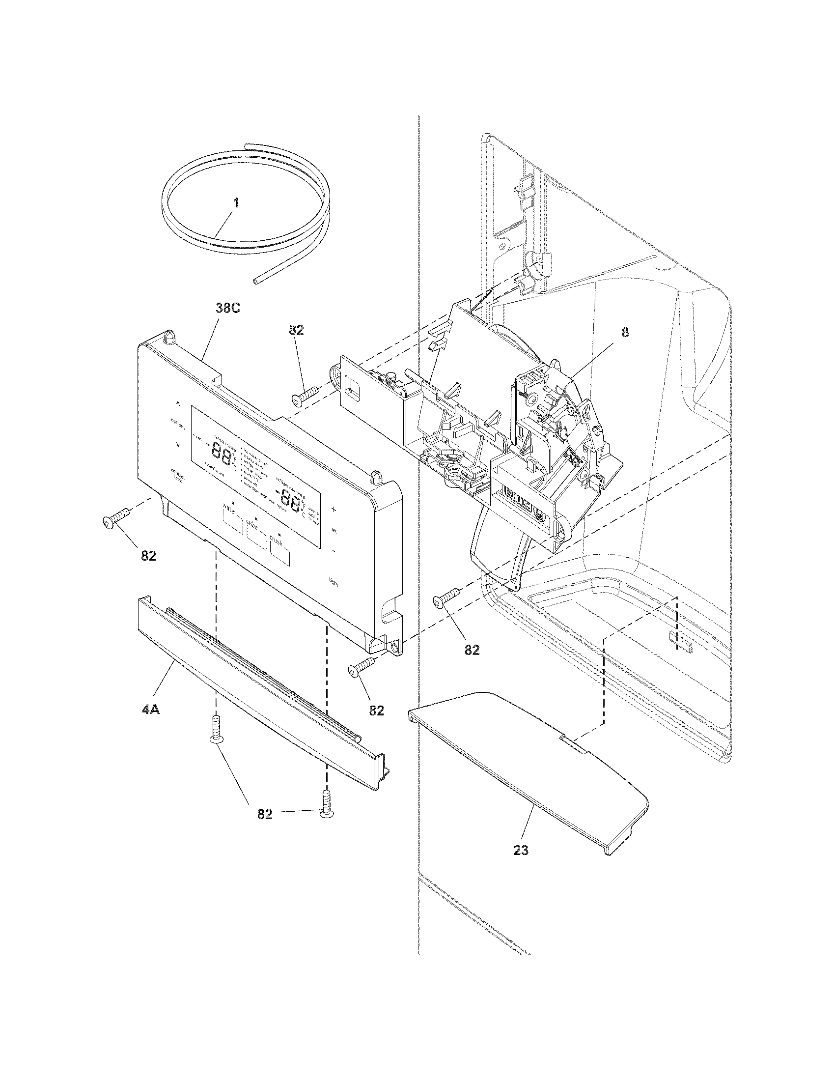 Frigidaire LFHB2741PF1 controls & ice dispenser diagram