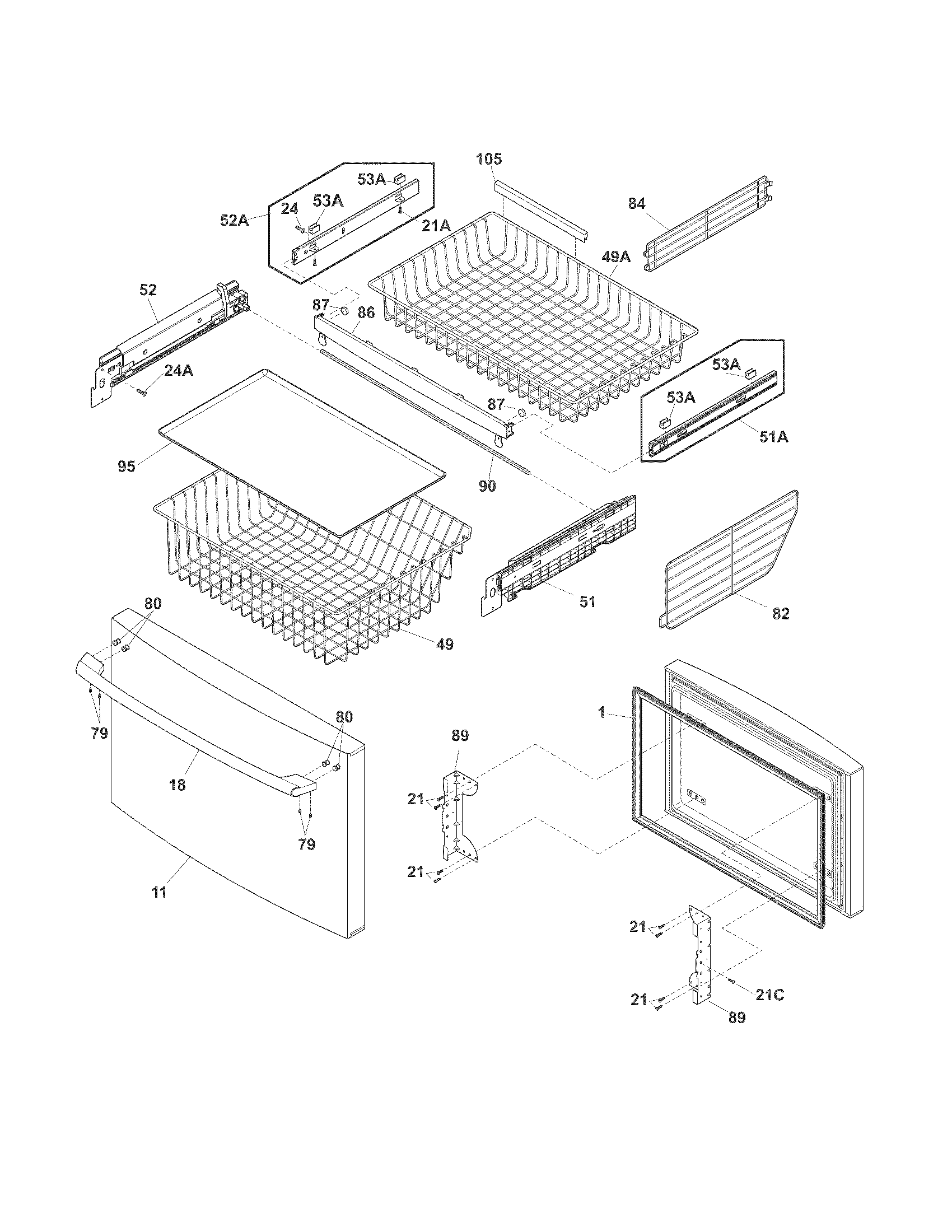 Electrolux EI27BS26JBB freezer drawer, baskets diagram