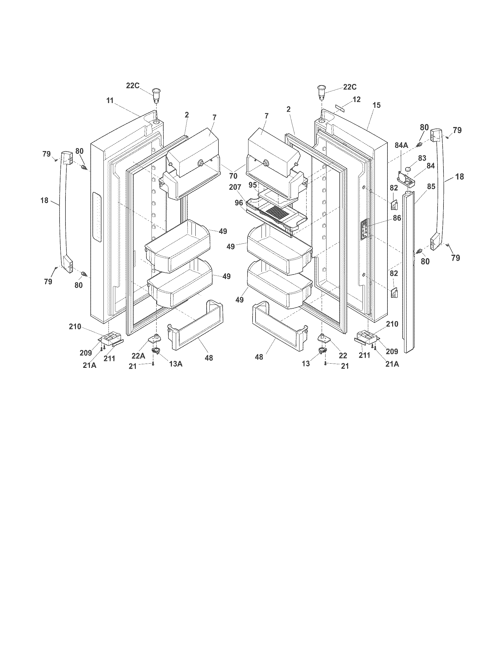 Electrolux EI27BS16JW6 fresh food doors diagram
