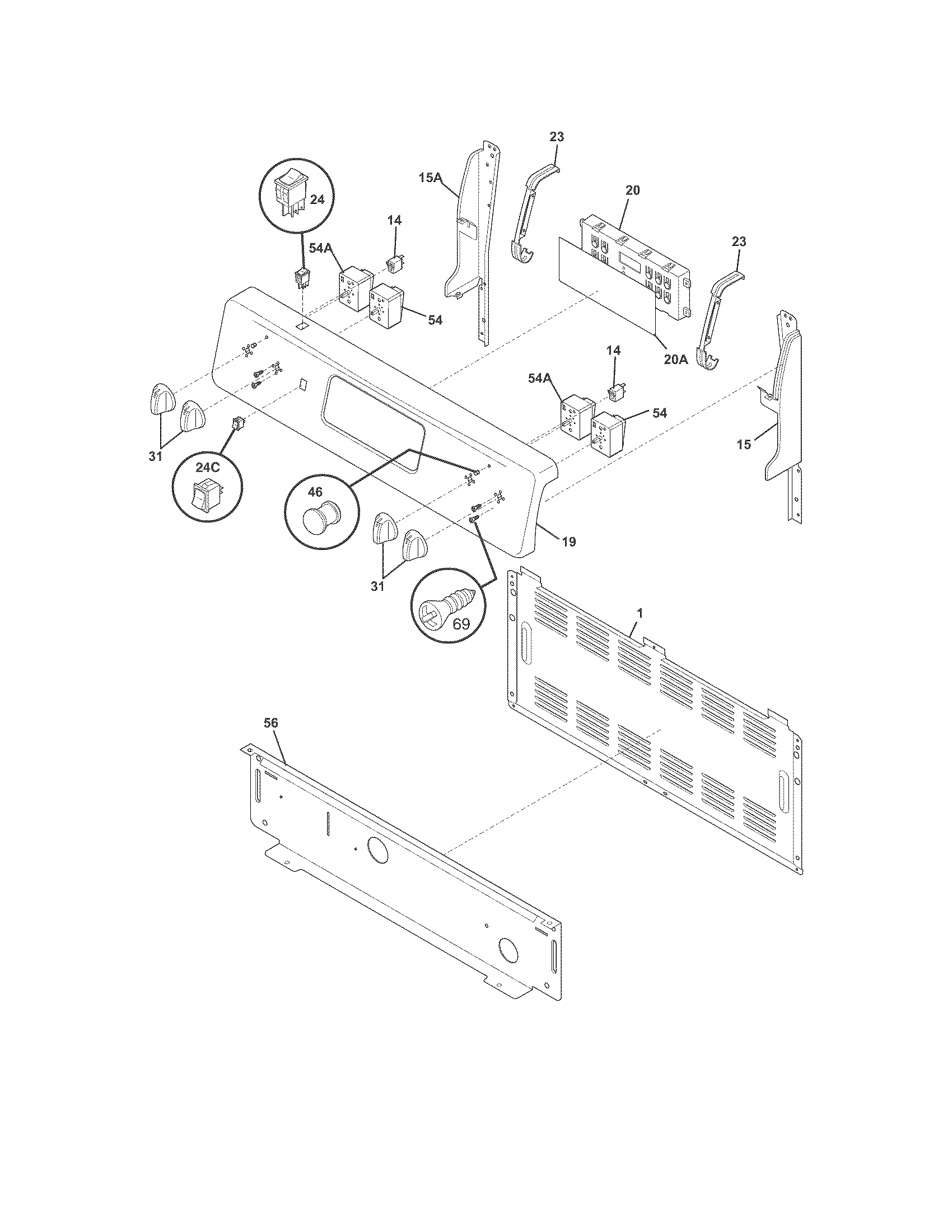 Frigidaire LFEF3016NWB backguard diagram