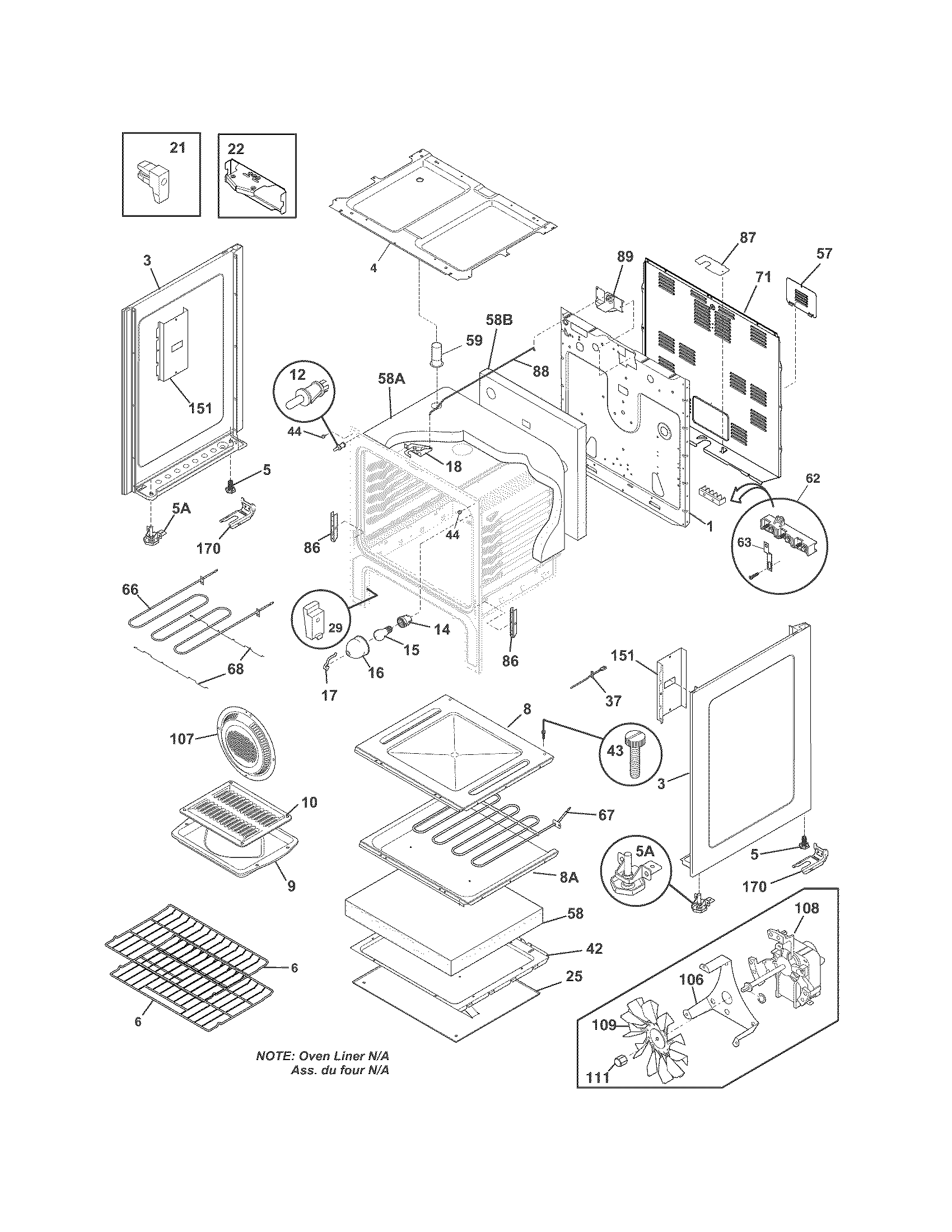 Frigidaire LFEF3016NWB body diagram