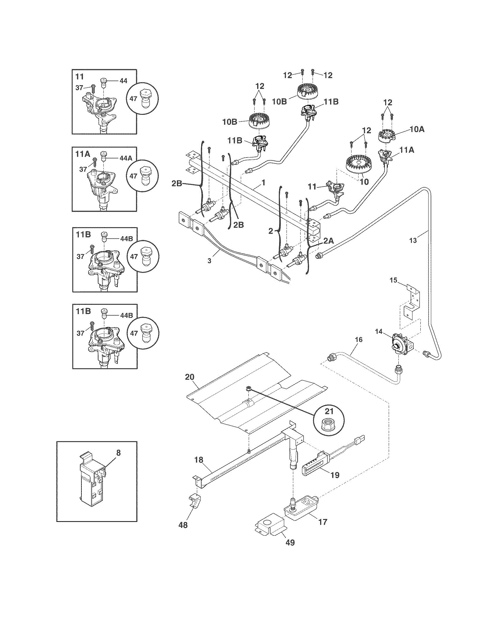 Crosley CRG3150PBA burner diagram