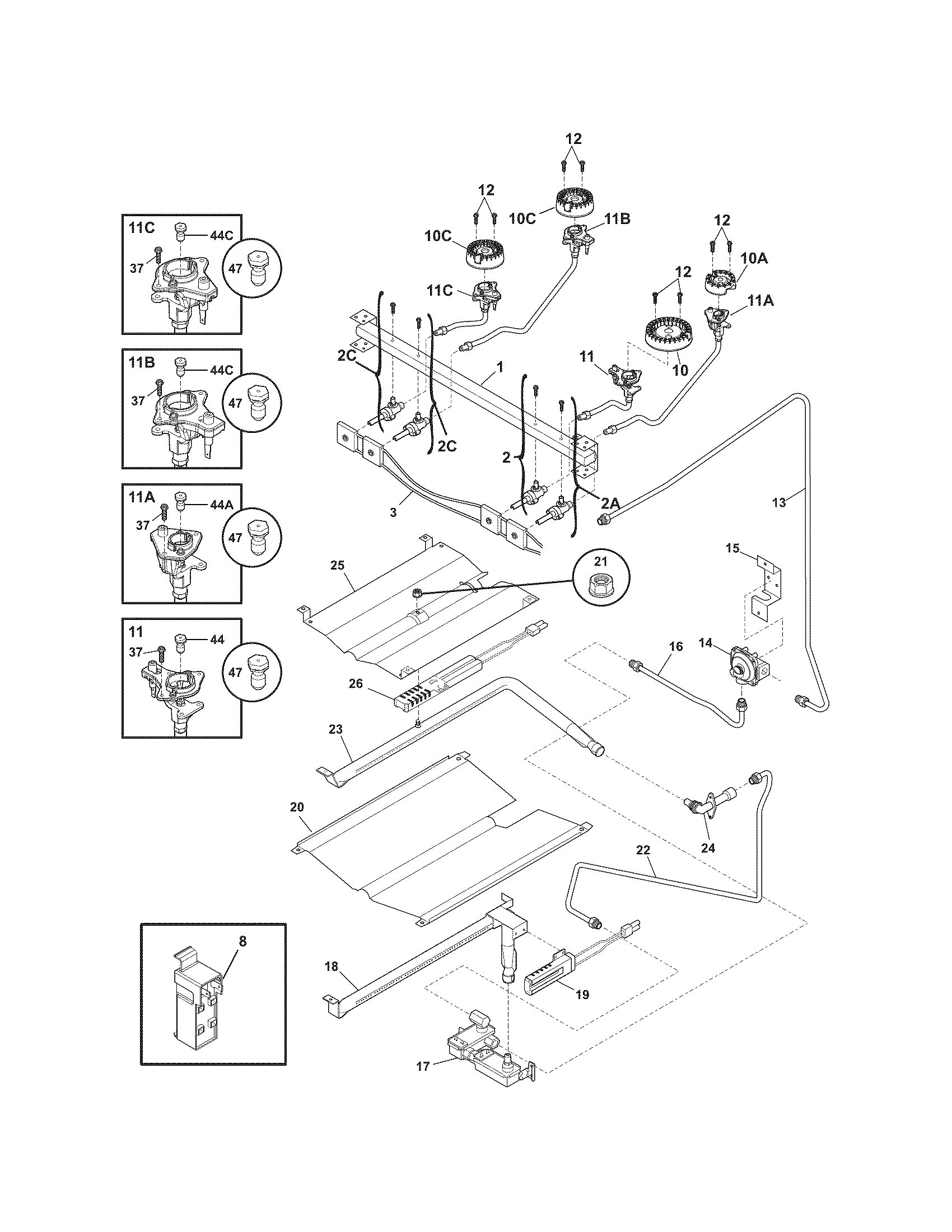 Crosley CRG3480PSA burner diagram
