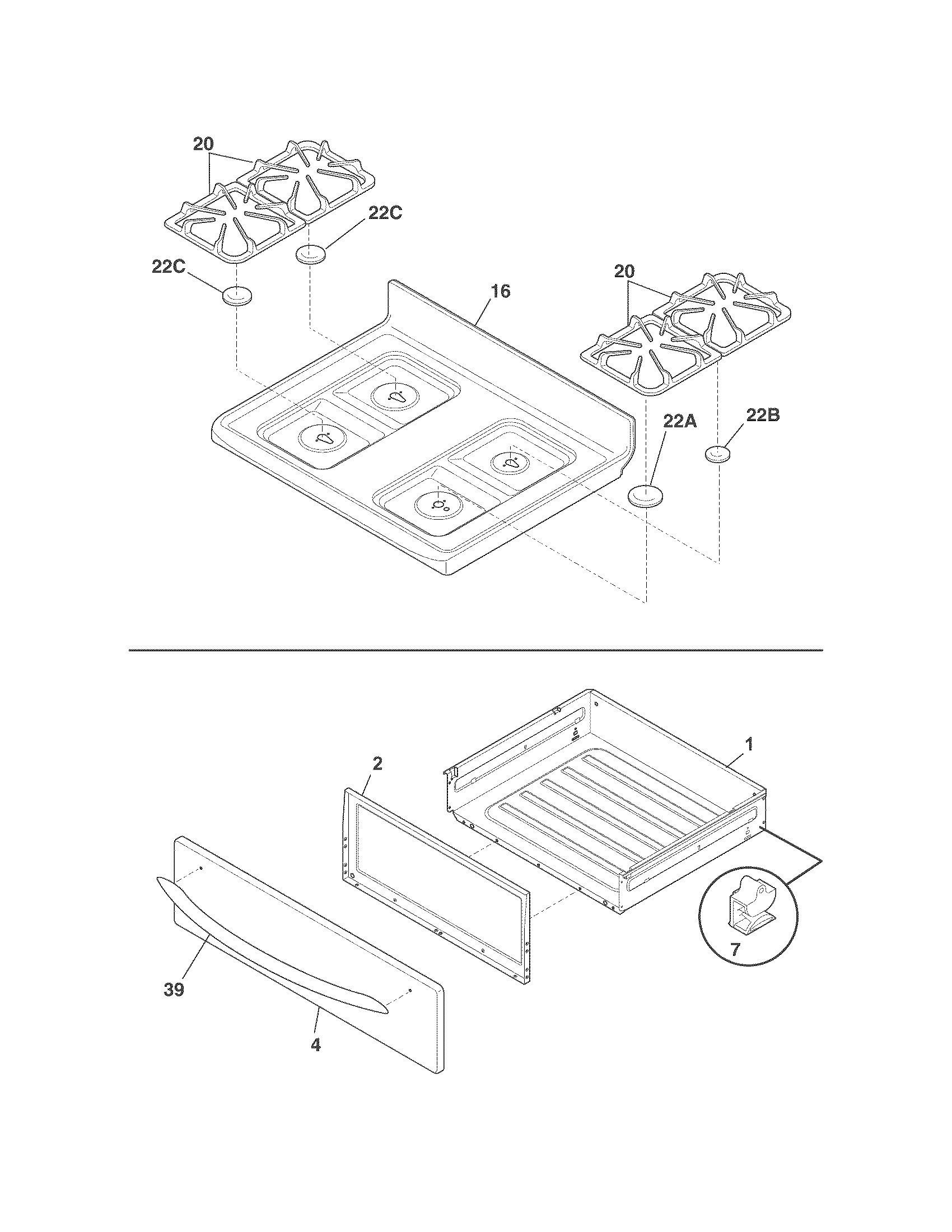 Crosley CRG3480PSA top/drawer diagram