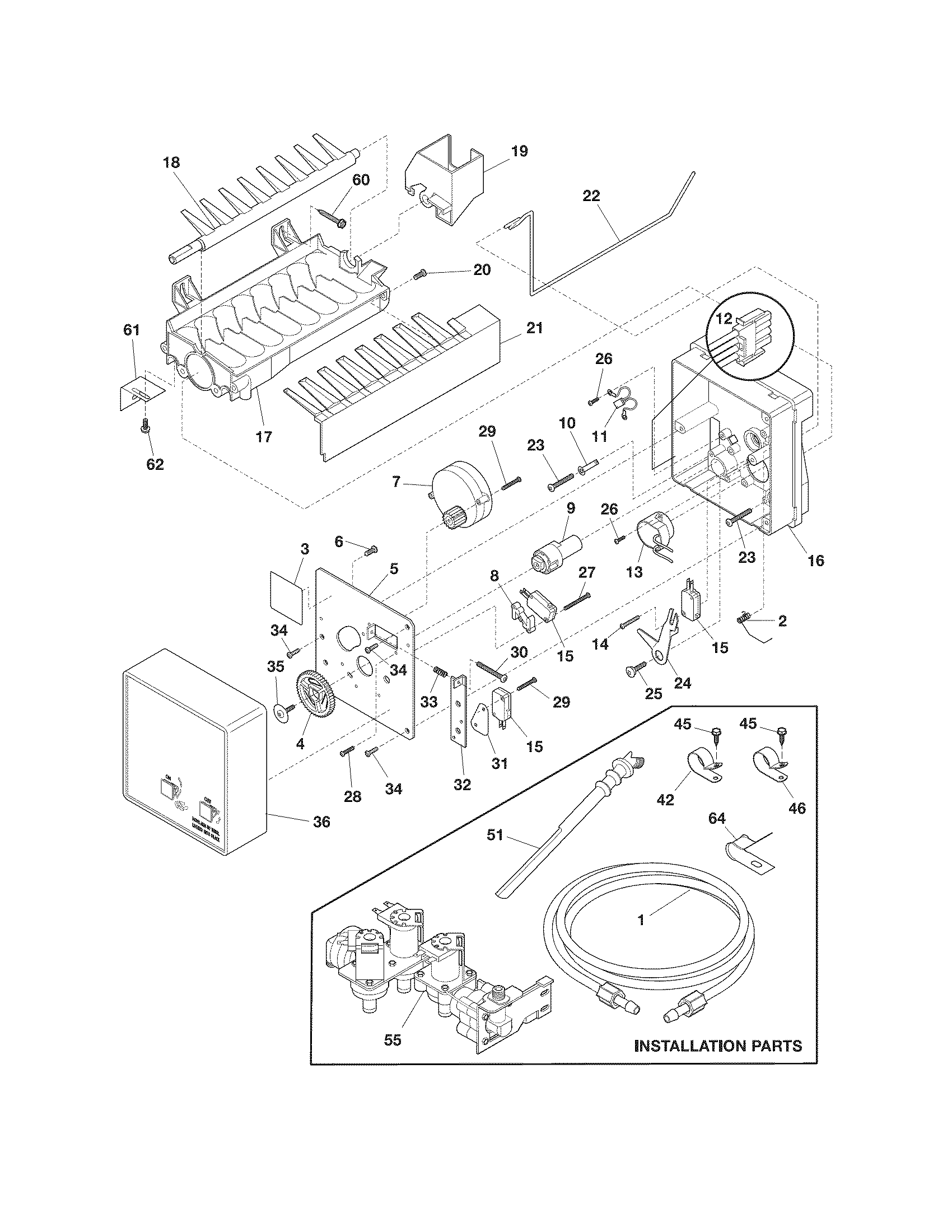 Frigidaire FFHS2622MSB ice maker diagram