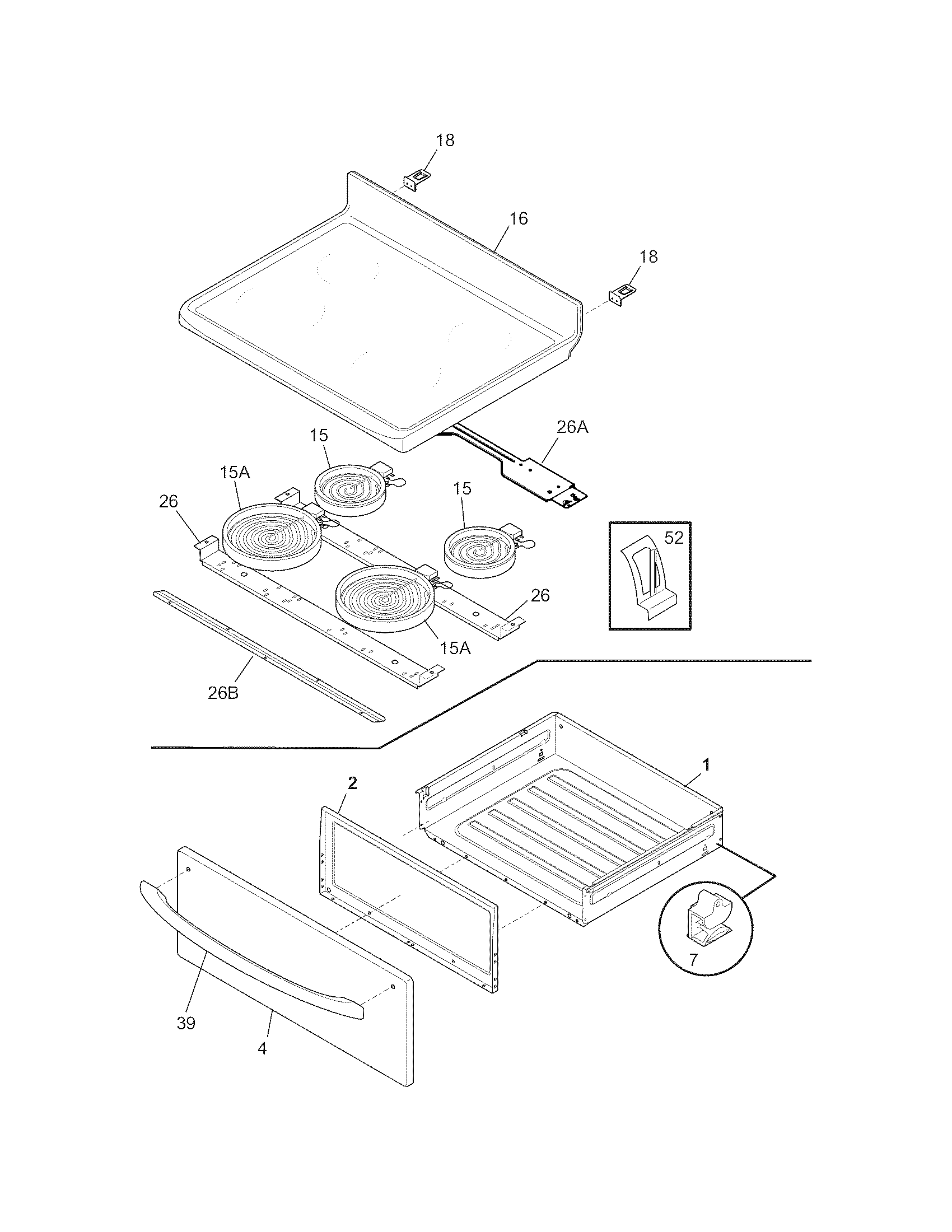 Crosley CRE3580PSA top/drawer diagram