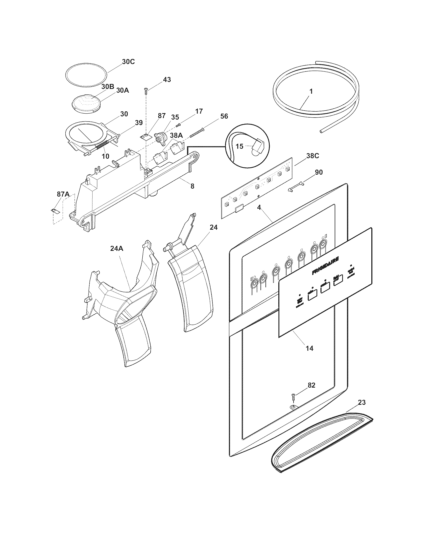 Frigidaire FFHS2622MH5 ice & water dispenser diagram