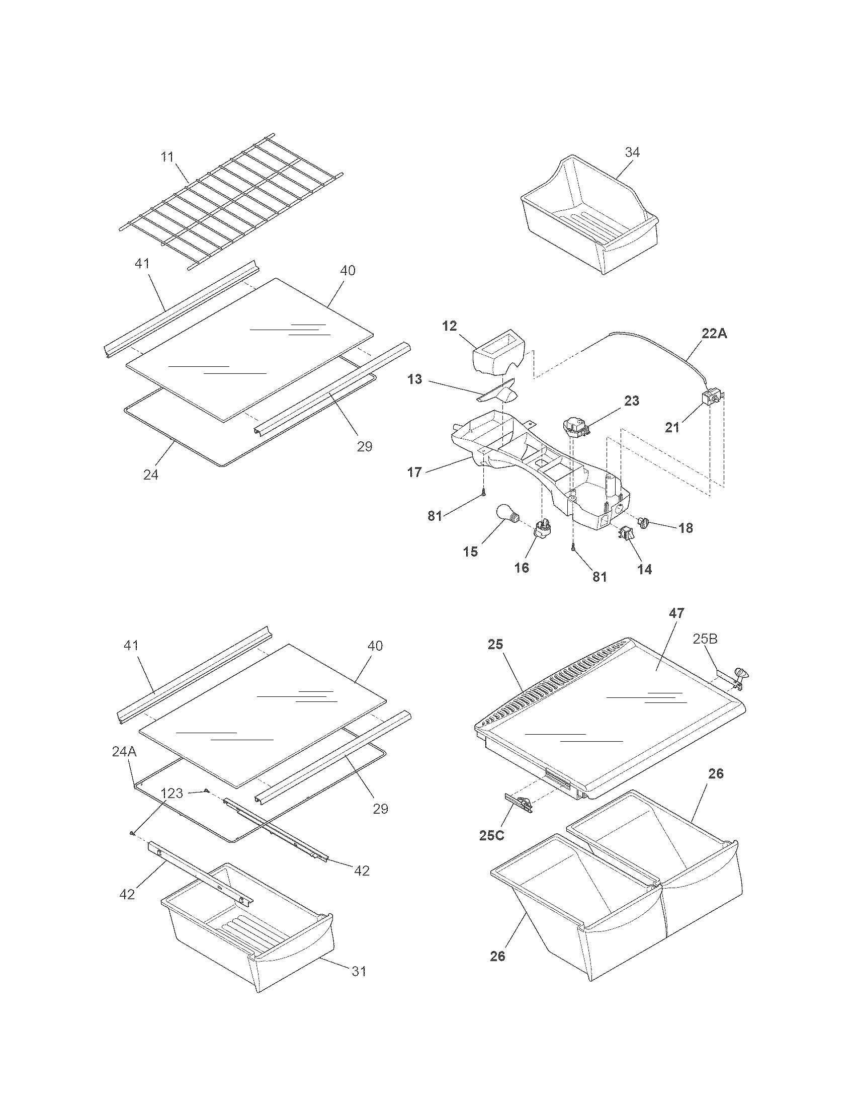Kenmore 25378899015 shelves diagram