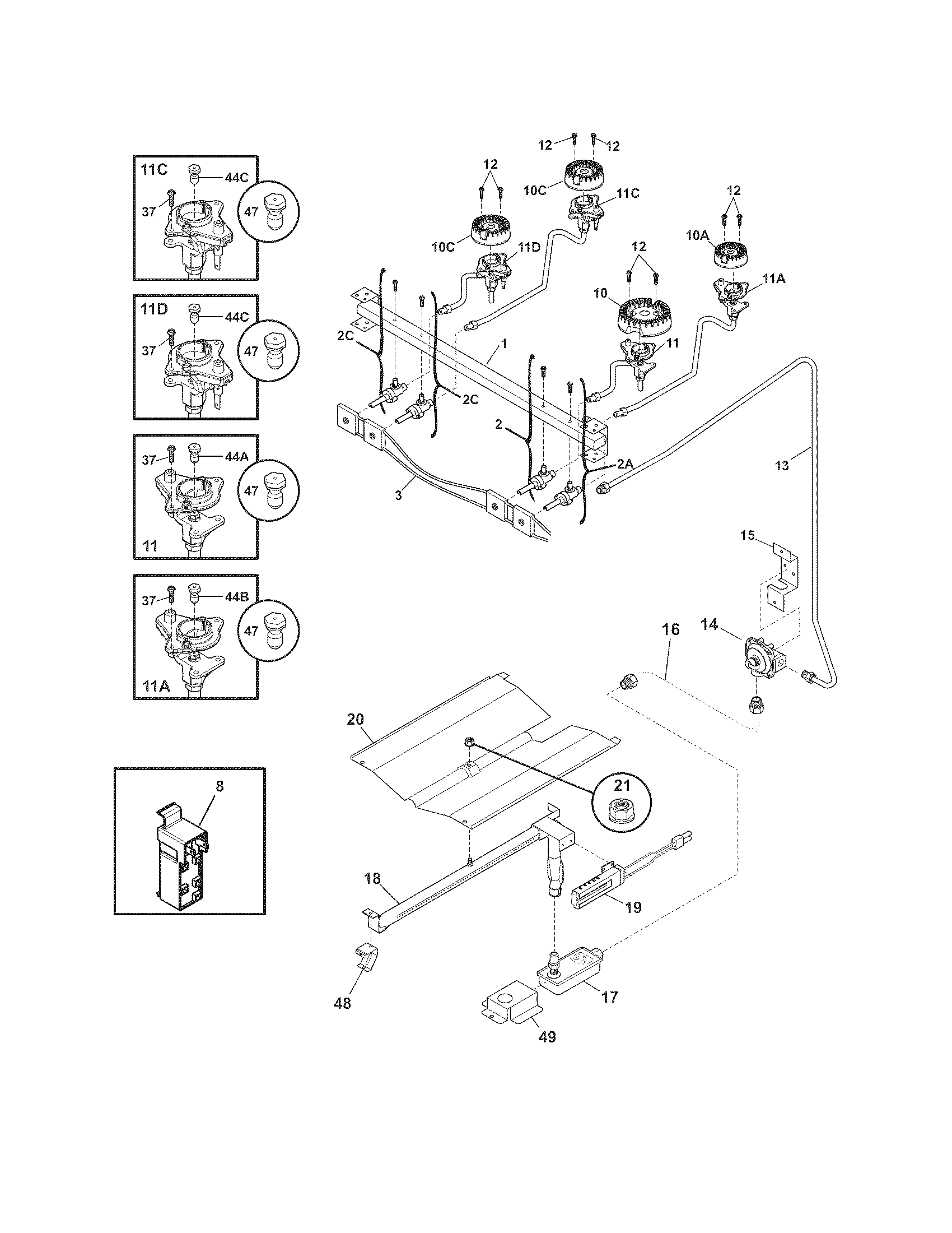 Frigidaire FFGF3017LSD burner diagram
