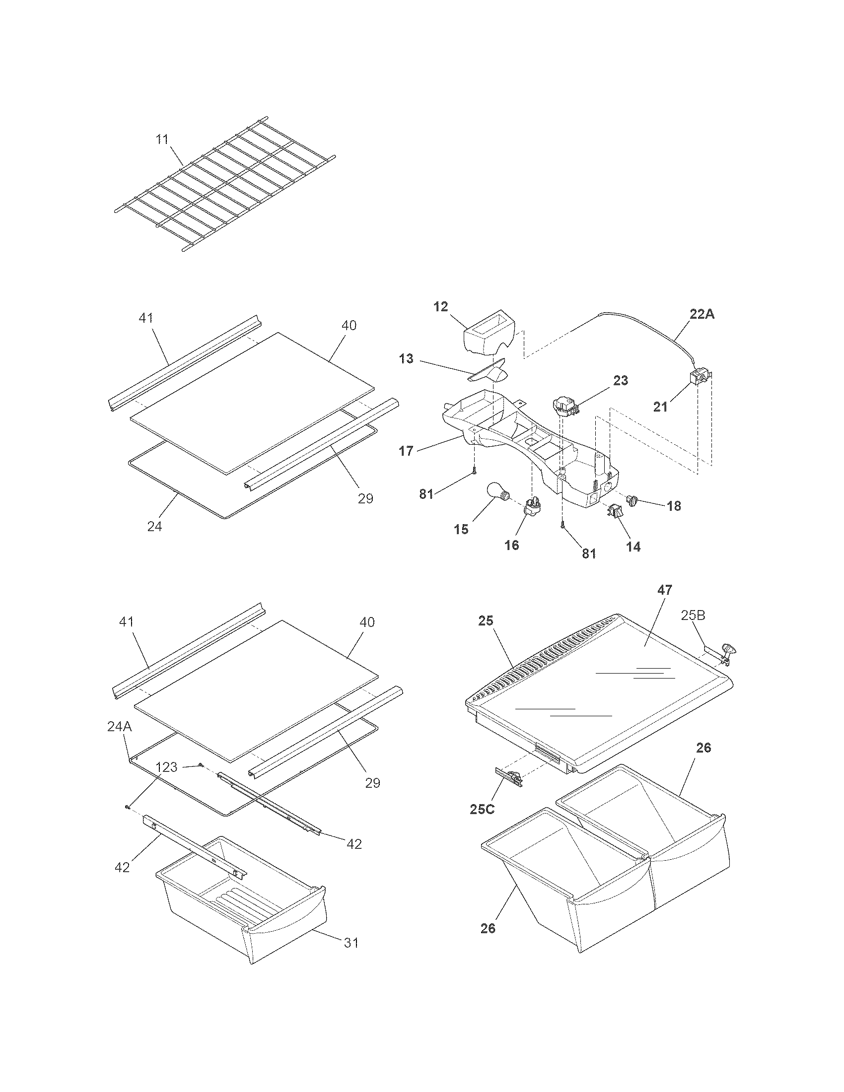 Frigidaire LFHT1817LW8 shelves diagram