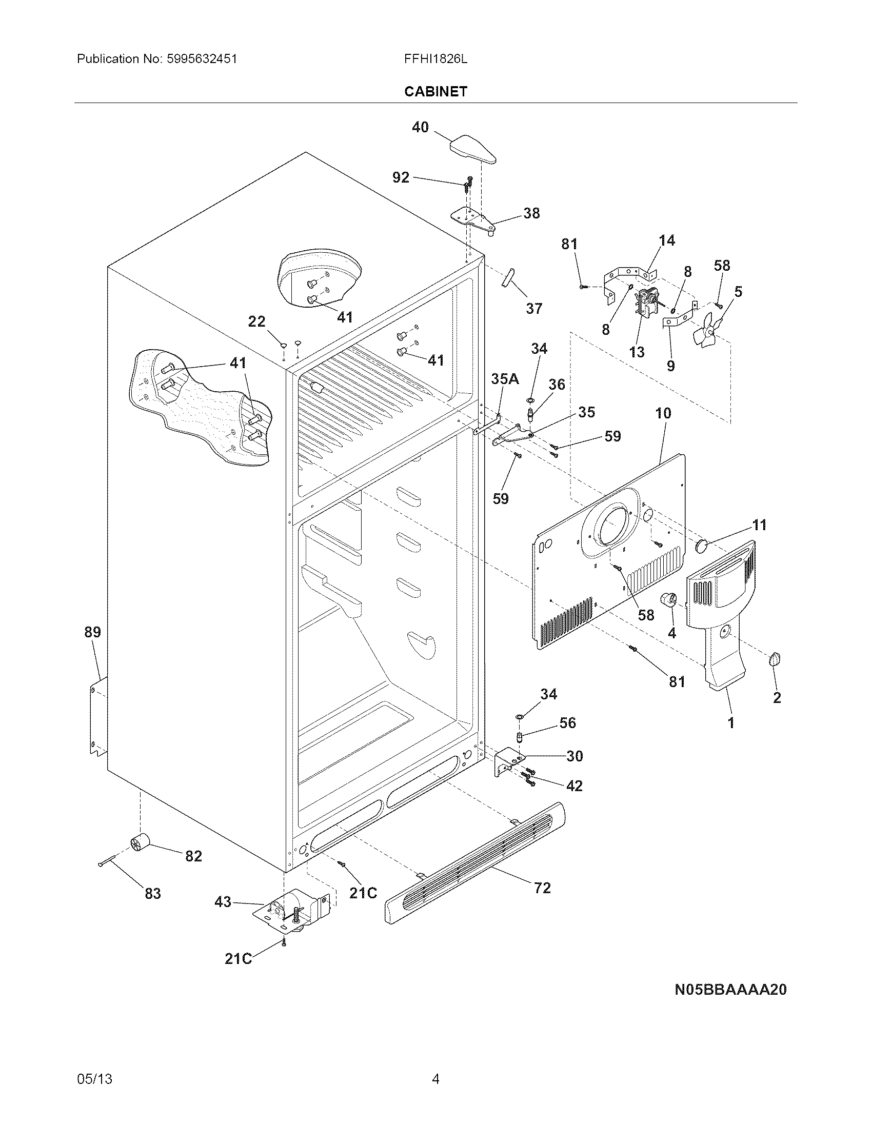 Frigidaire FFHI1826LW9 cabinet diagram