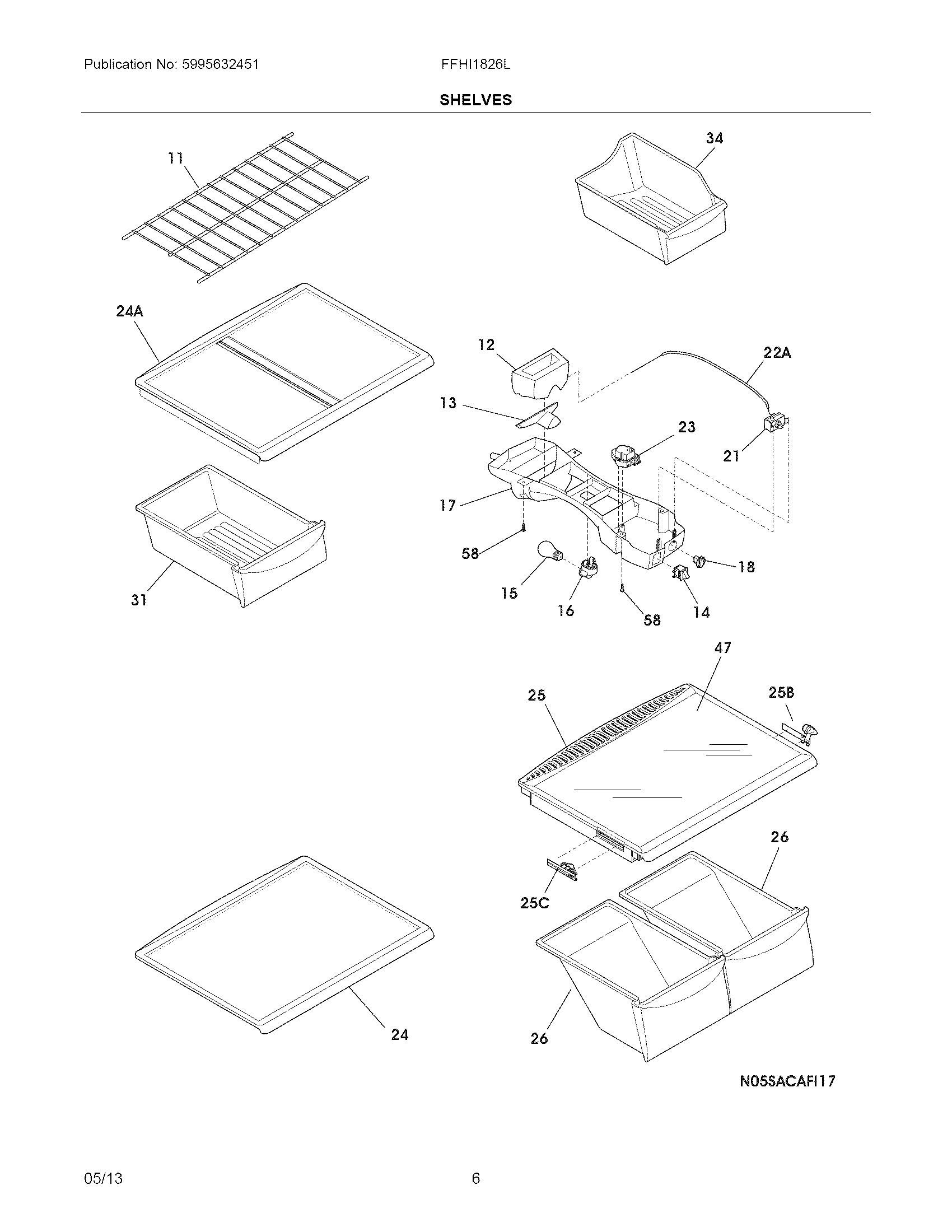 Frigidaire FFHI1826LW9 shelves diagram