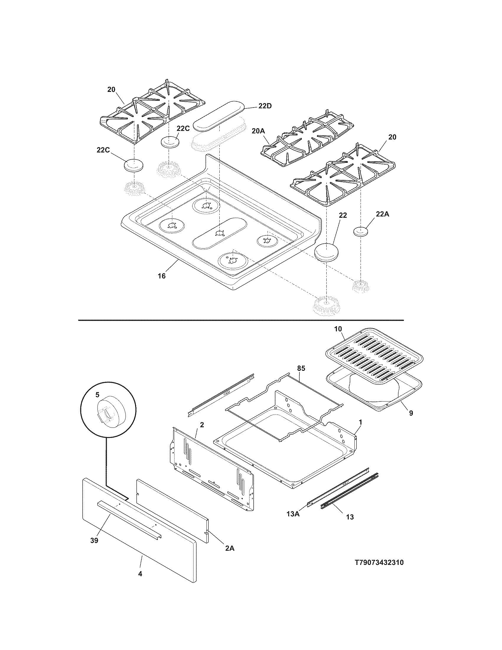 Kenmore 79073432310 top/drawer diagram