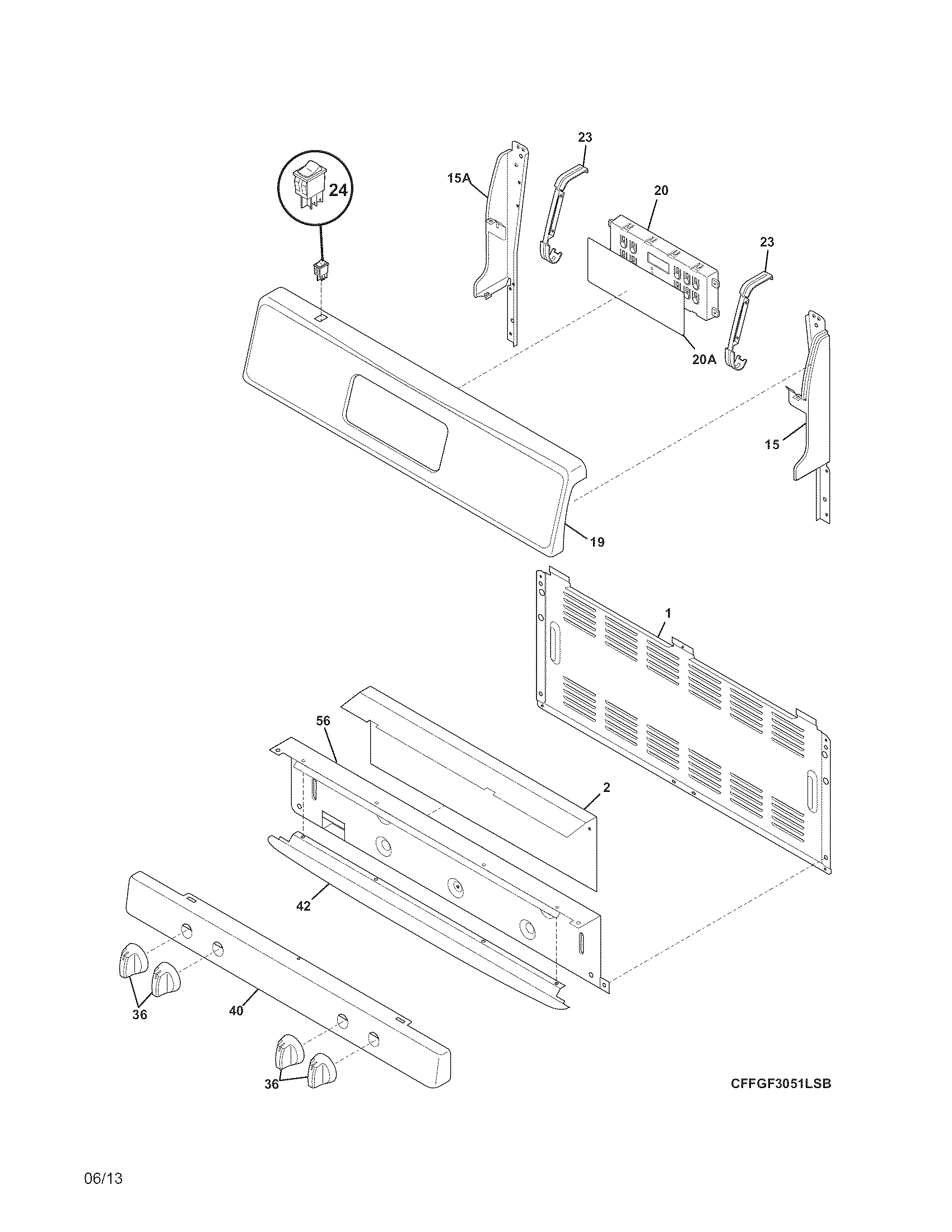 Frigidaire FFGF3053LSJ backguard diagram