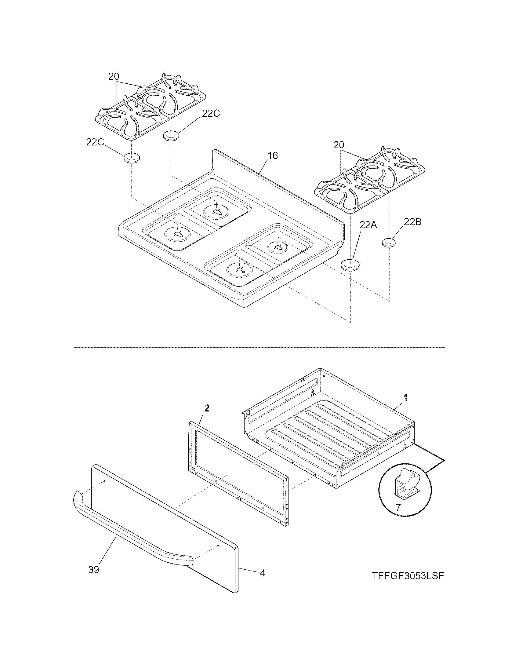 Frigidaire FFGF3053LSJ top/drawer diagram