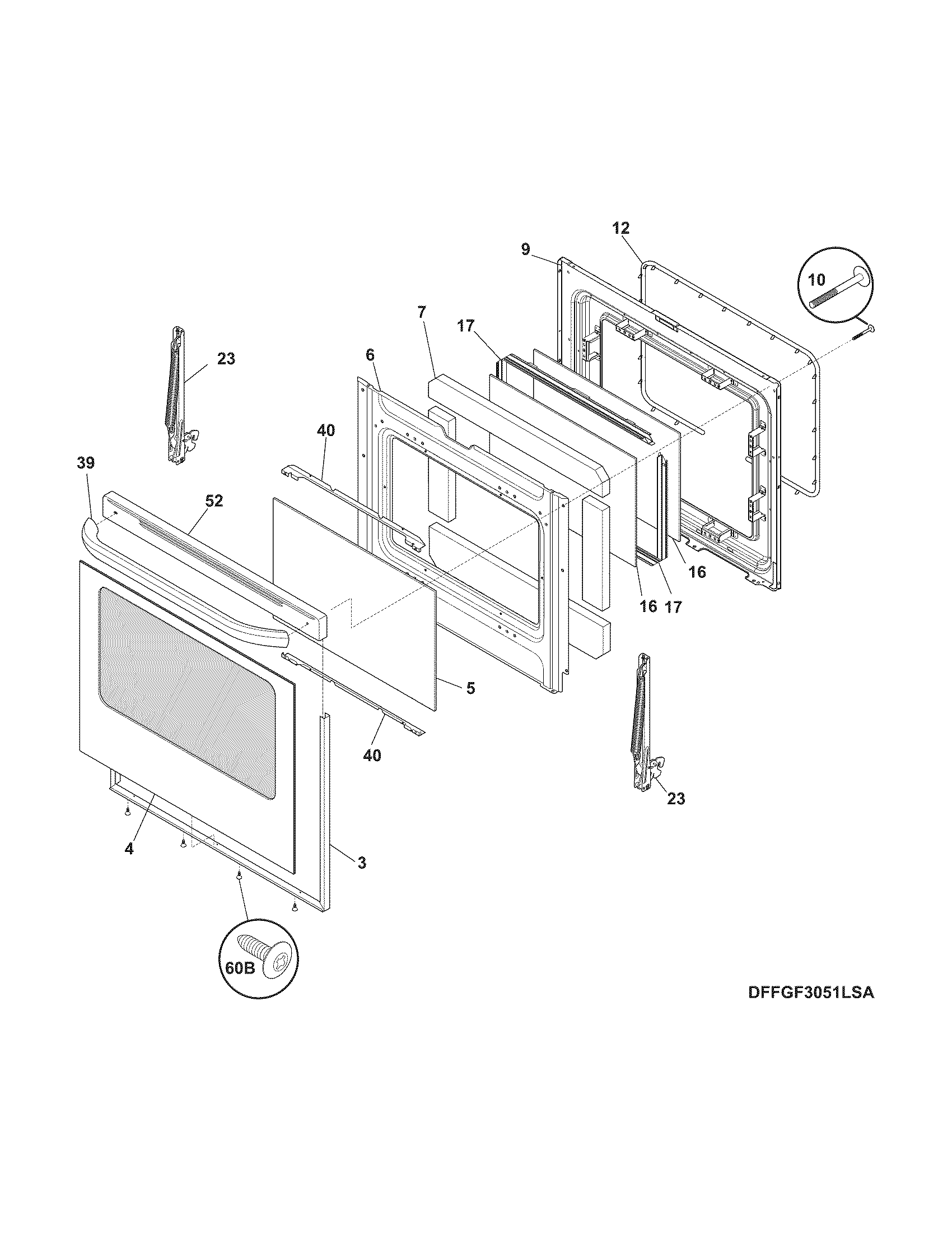 Frigidaire FFGF3053LSJ door diagram