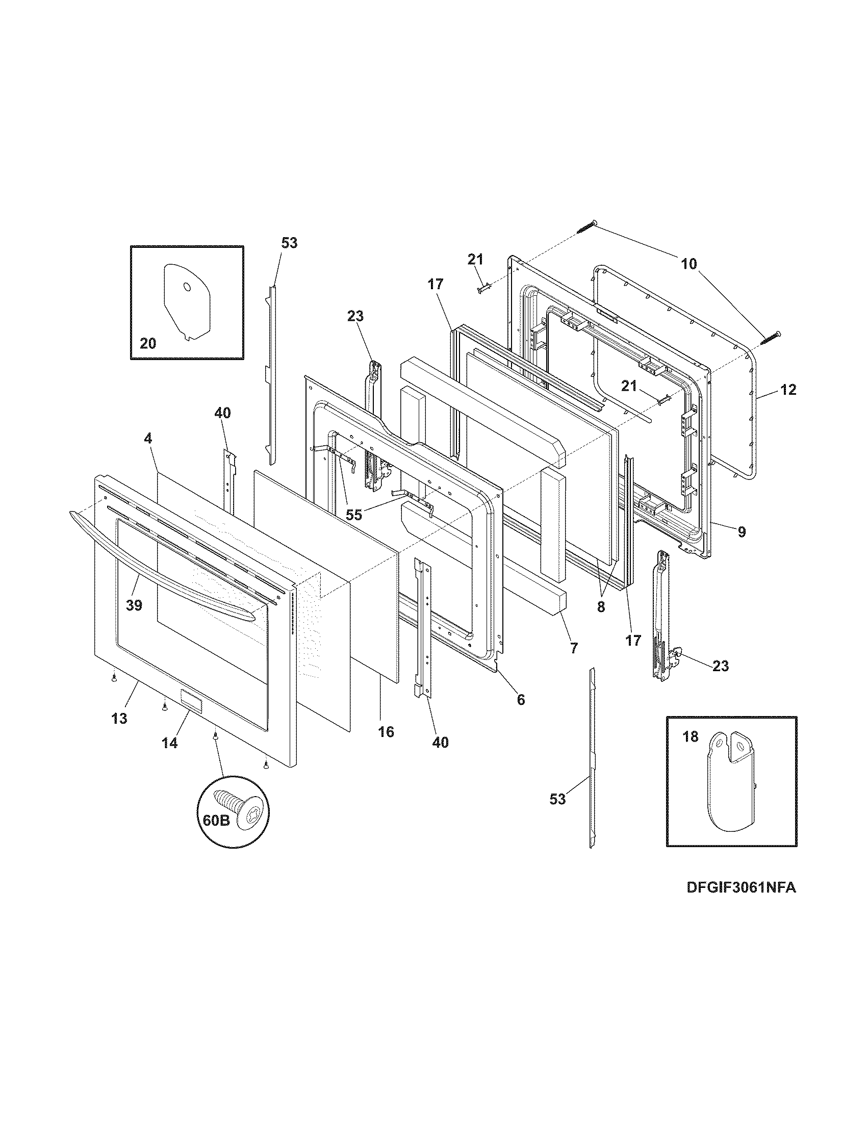 Frigidaire FGIF3061NFA door diagram