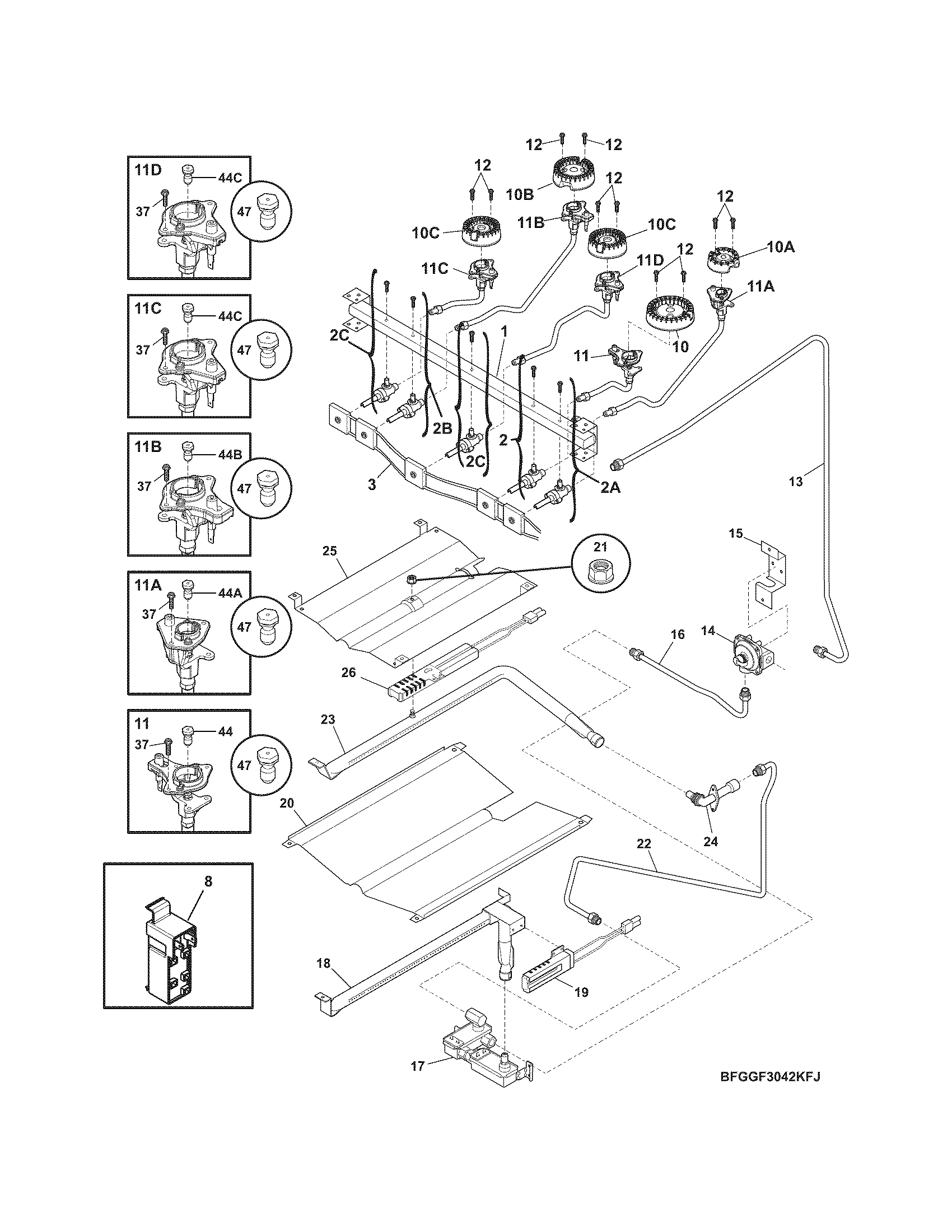 Frigidaire FGGF3032MBD burner diagram
