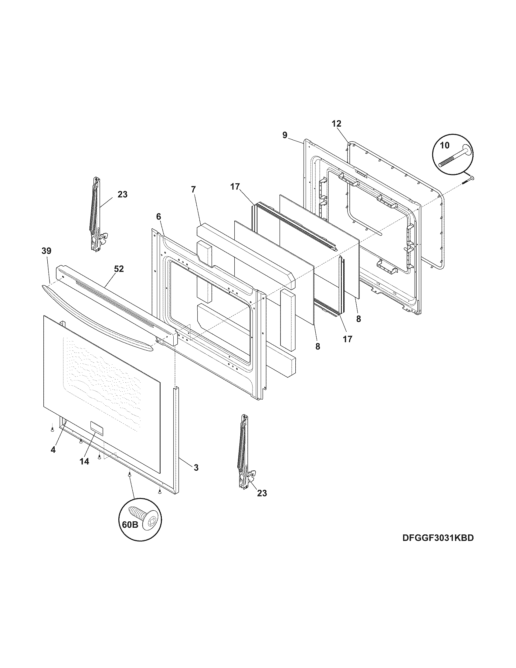 Frigidaire FGGF3032MBD door diagram