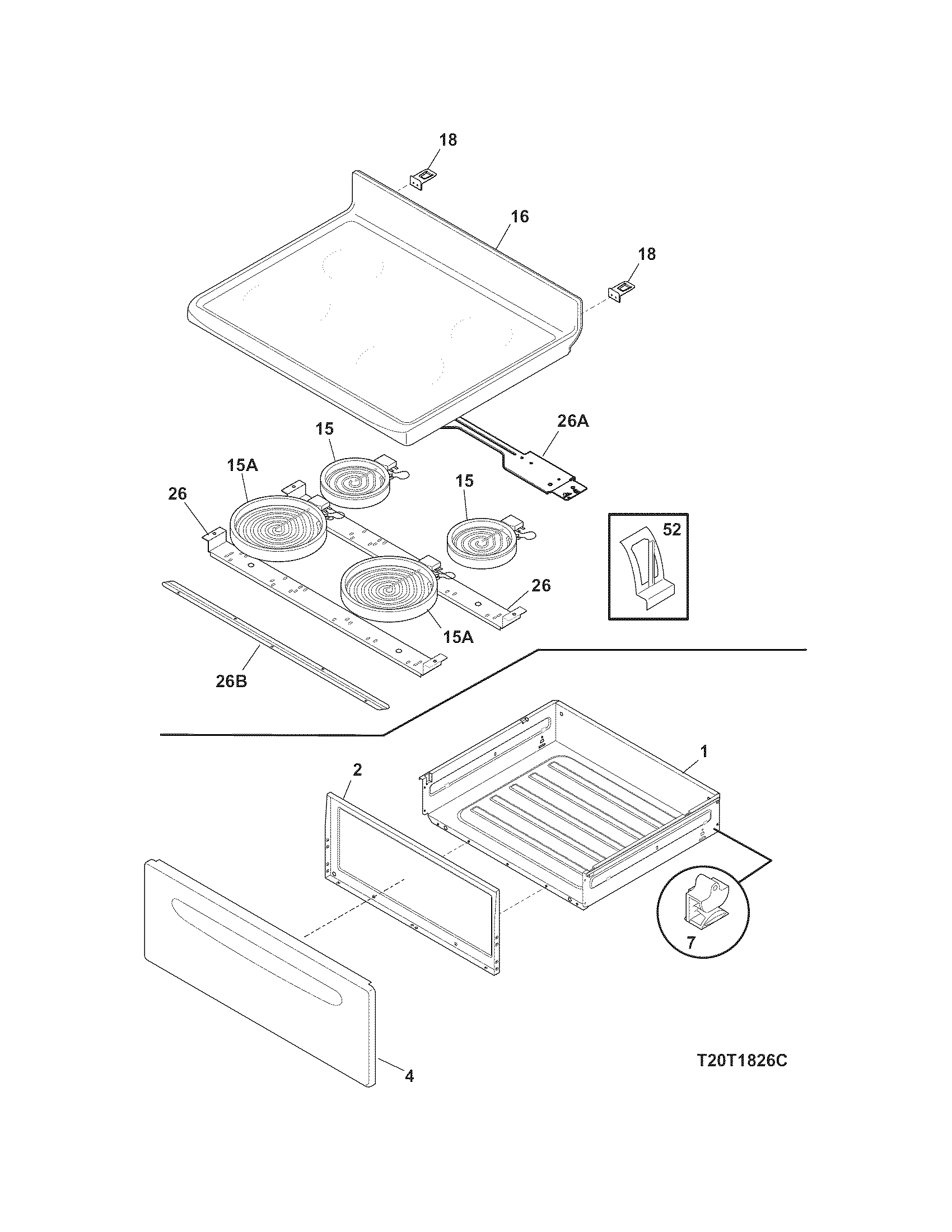 Frigidaire FFEF3017ZWD top/drawer diagram