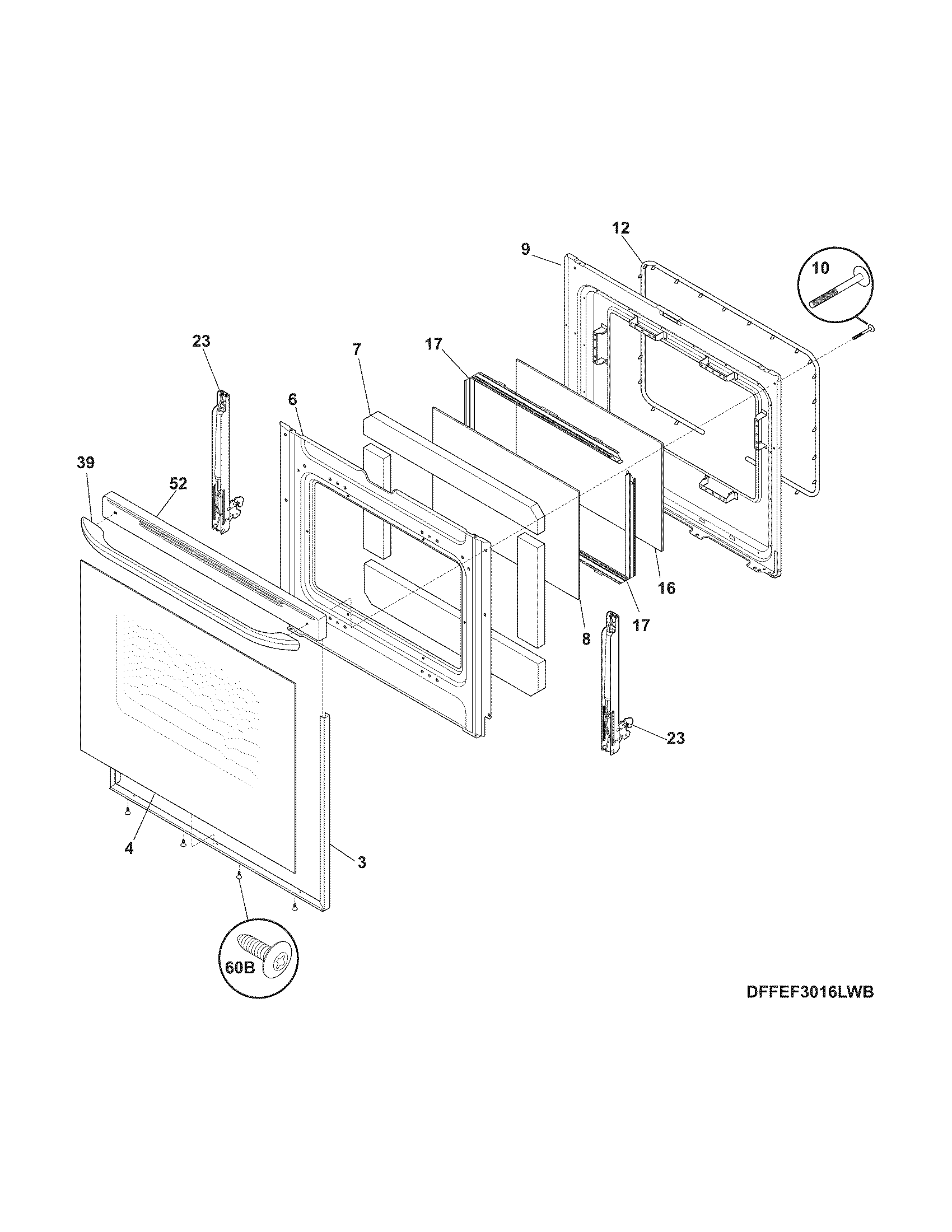 Frigidaire FFEF3017ZWD door diagram